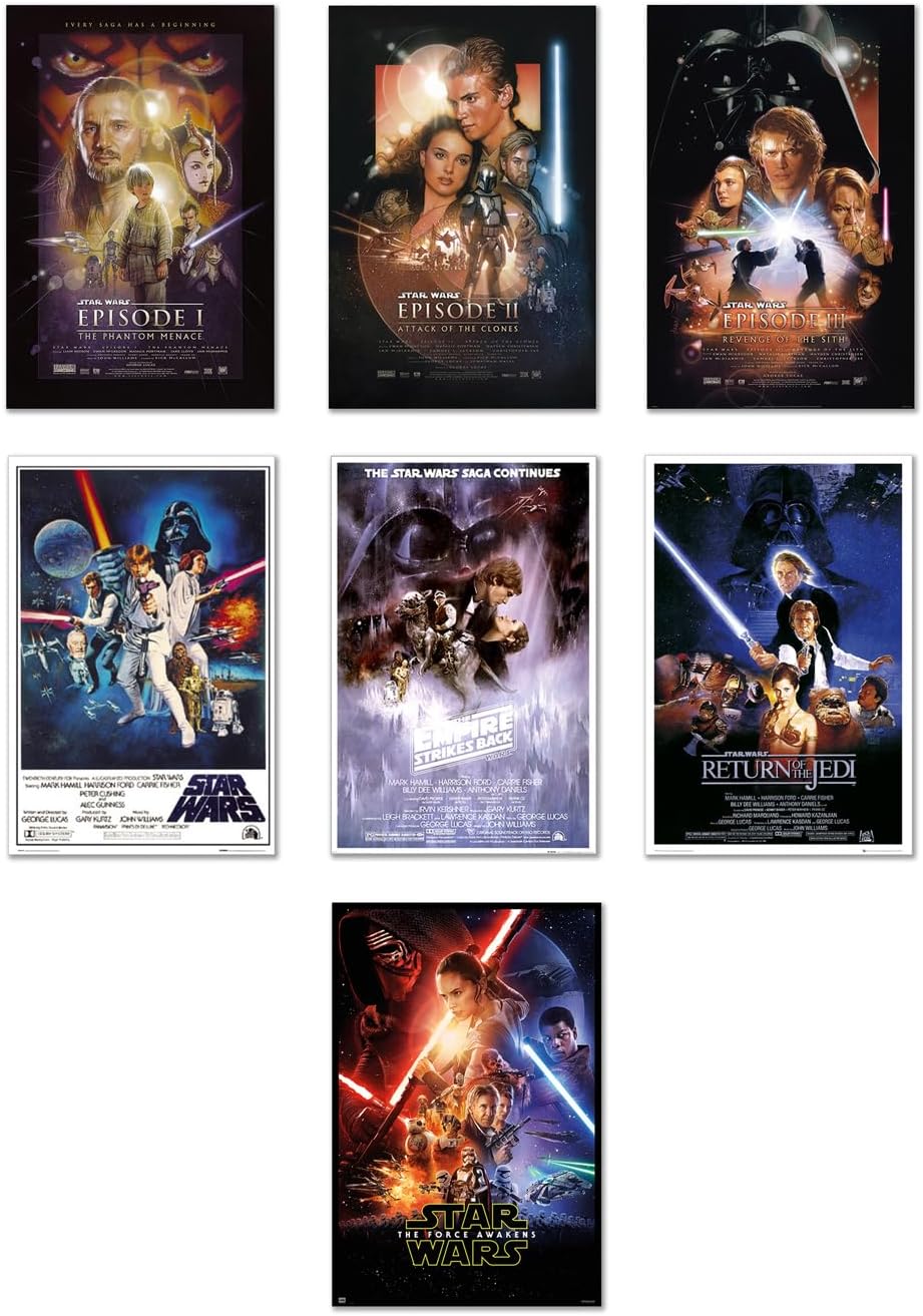 POSTER STOP ONLINE Star Wars Episode I, II, III, IV, V, VI & VII - Movie Poster Set (7 Individual Full Size Movie Posters) (Size 24" x 36" each)