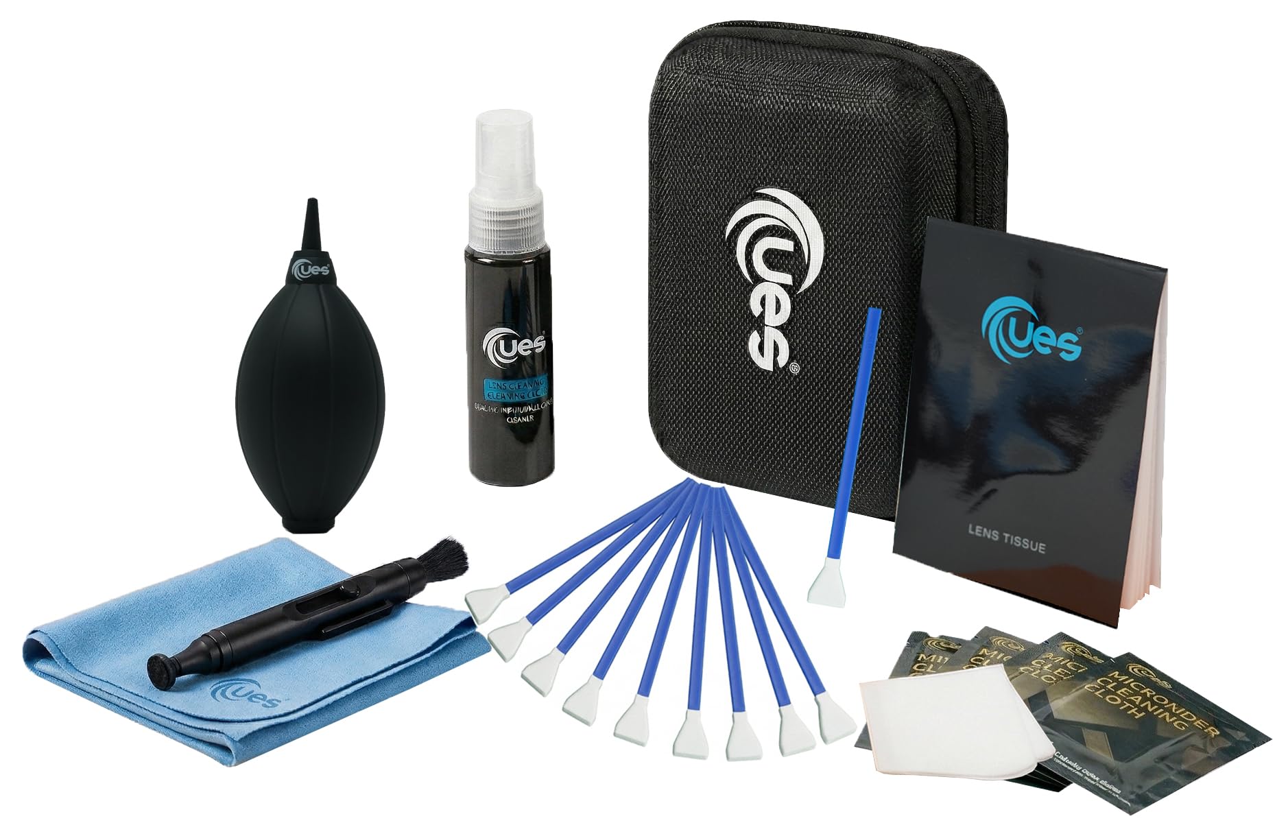 Kit di pulizia della fotocamera UES: tampone sensore APS-C, liquido per la pulizia di lenti e sensori, penna per lenti, ventilatore di aria, panno in microfibra per lenti e schermo, tessuto per lenti