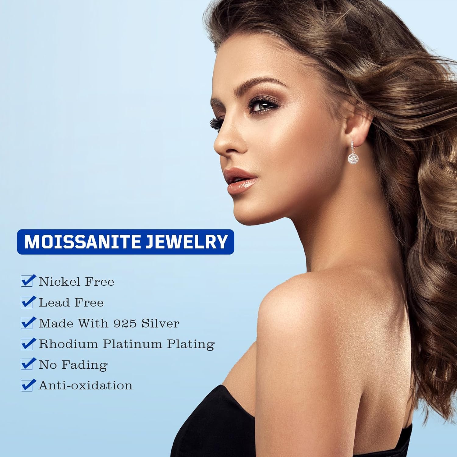 Moissanite Hoop Earrings for Women，2-6CT Halo Round 18K White Gold Plated 925 silver D Color Drop Earrings, Certificate Jewelry for Her Birthday Wedding