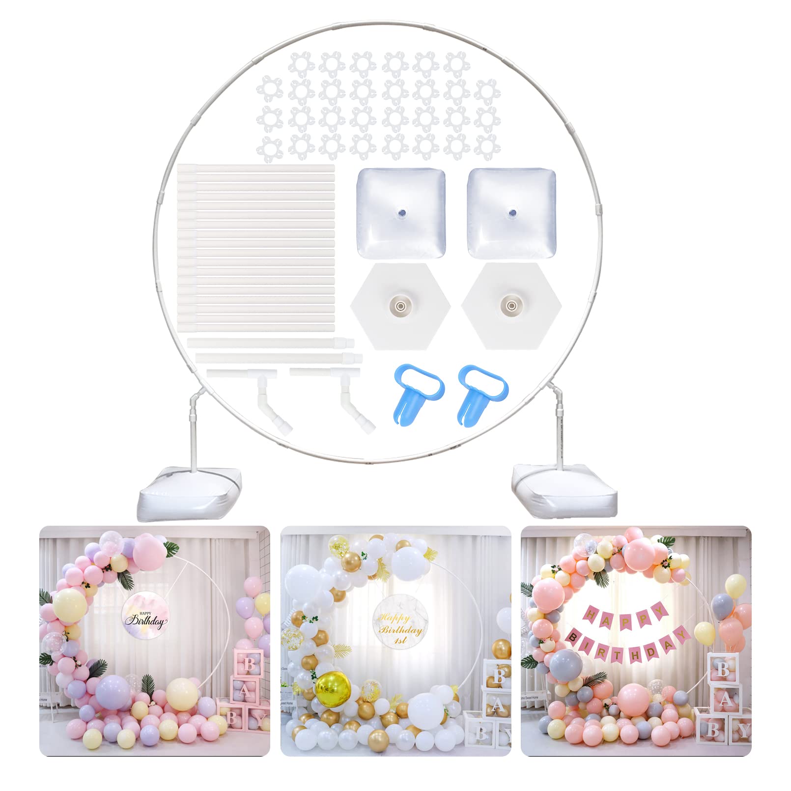 Round Balloon Arch Frame with Base, Hoop and Arch Kit, Circle Stand for Wedding, Birthday, Graduation, Bridal Shower, Party