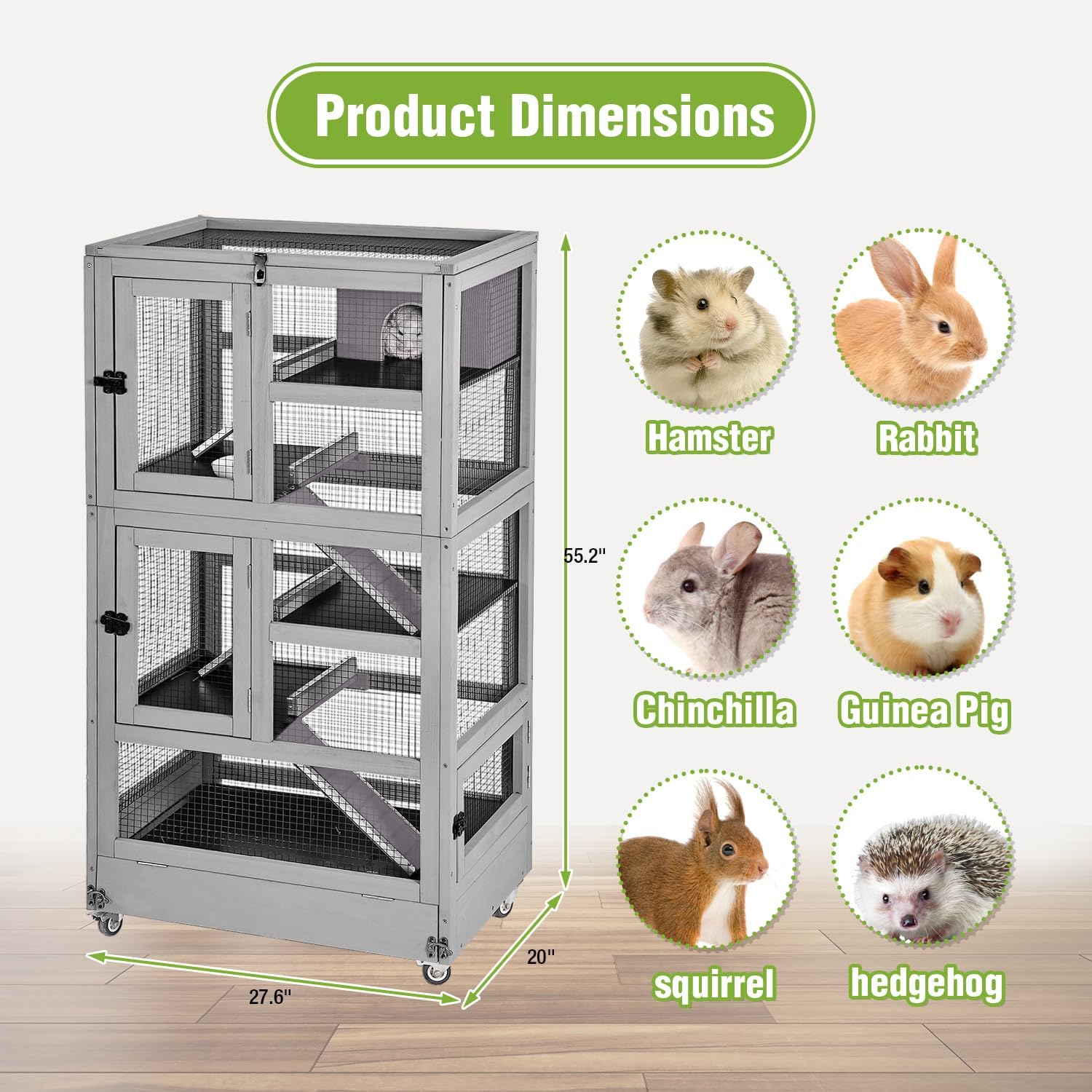 GUTINNEEN 5-Level Chew-Proof Ferret Cage with Durable Metal Enclosure, Portable Chinchilla Cages with Wheels for Ferrets, Guinea Pigs, Rats, Squirrels, Small Animals, 55.2" H