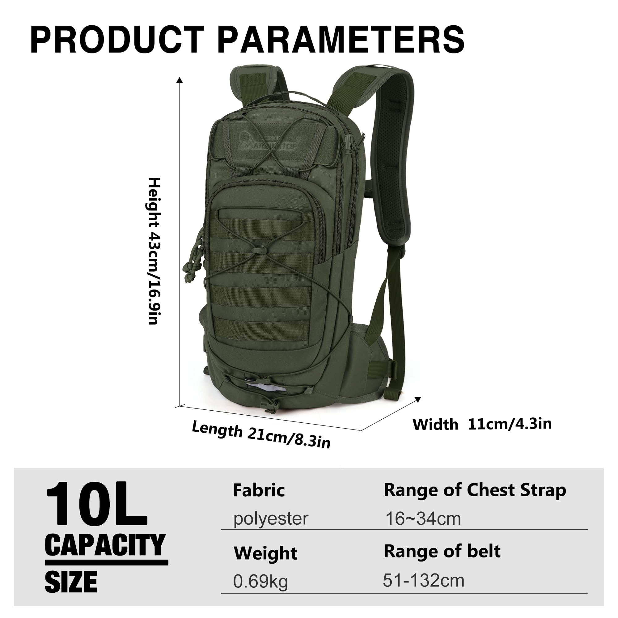 Mardingtop Mochila deportiva ligera de 10 l con compartimento para burbujas y Molle – Transpirable para ciclismo, correr, senderismo, uso diario
