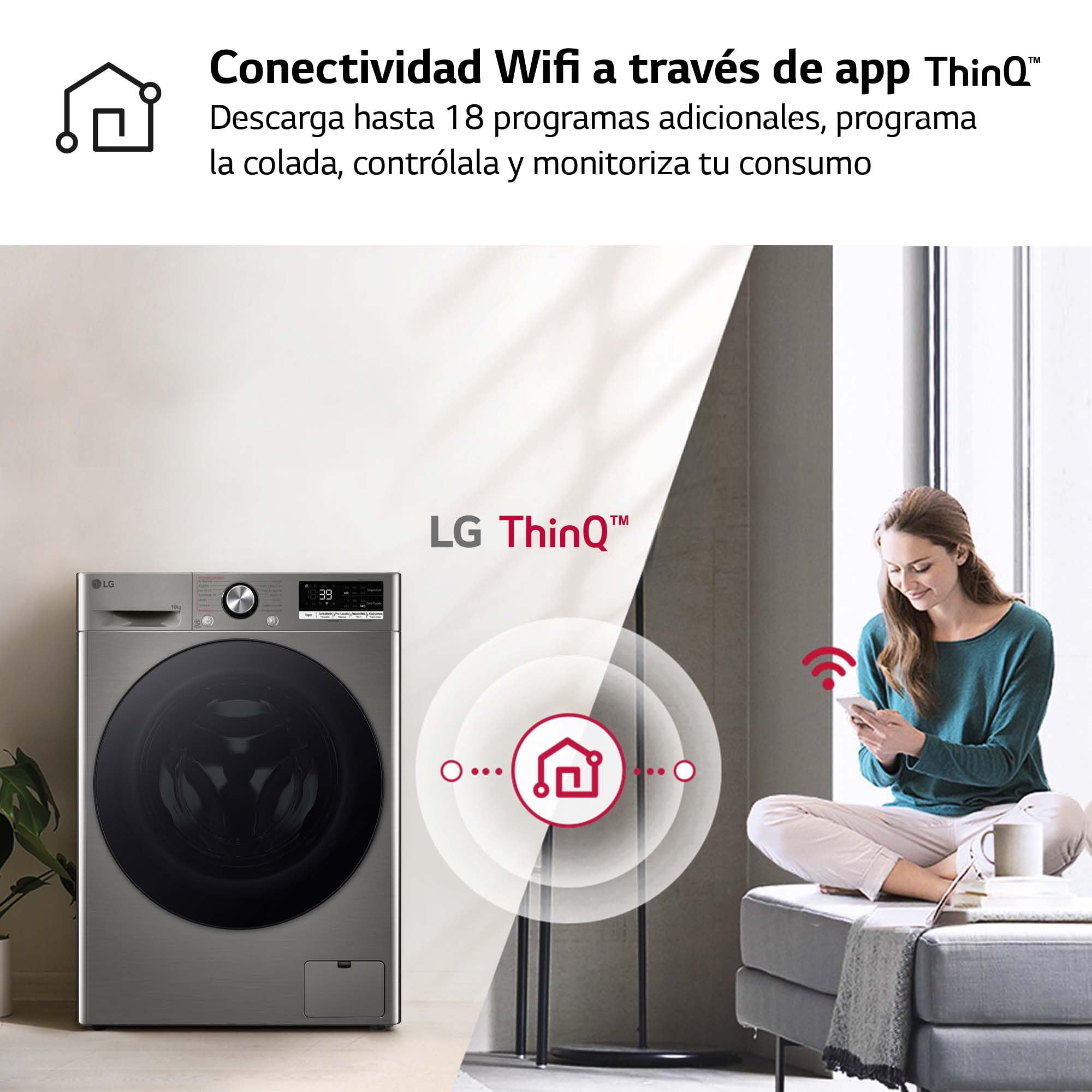 LG F4WR7010AGS - Lavadora Inteligente, 10kg, AI Direct Drive, 1400rpm, Carga Frontal, TurboWash 360º, Casificación A, Serie 700, Inox Grafito