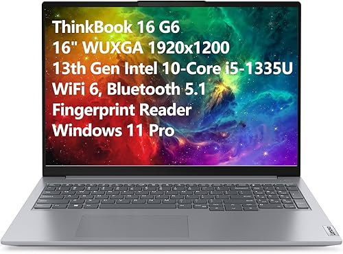 Lenovo Computadora portátil ThinkBook 16 G6 FHD+ de 16 pulgadas, Intel 10-Core i5-1335U (Beat i7-1270P), 16 GB DDR5 RAM, 1 TB PCIe SSD, WiFi 6,