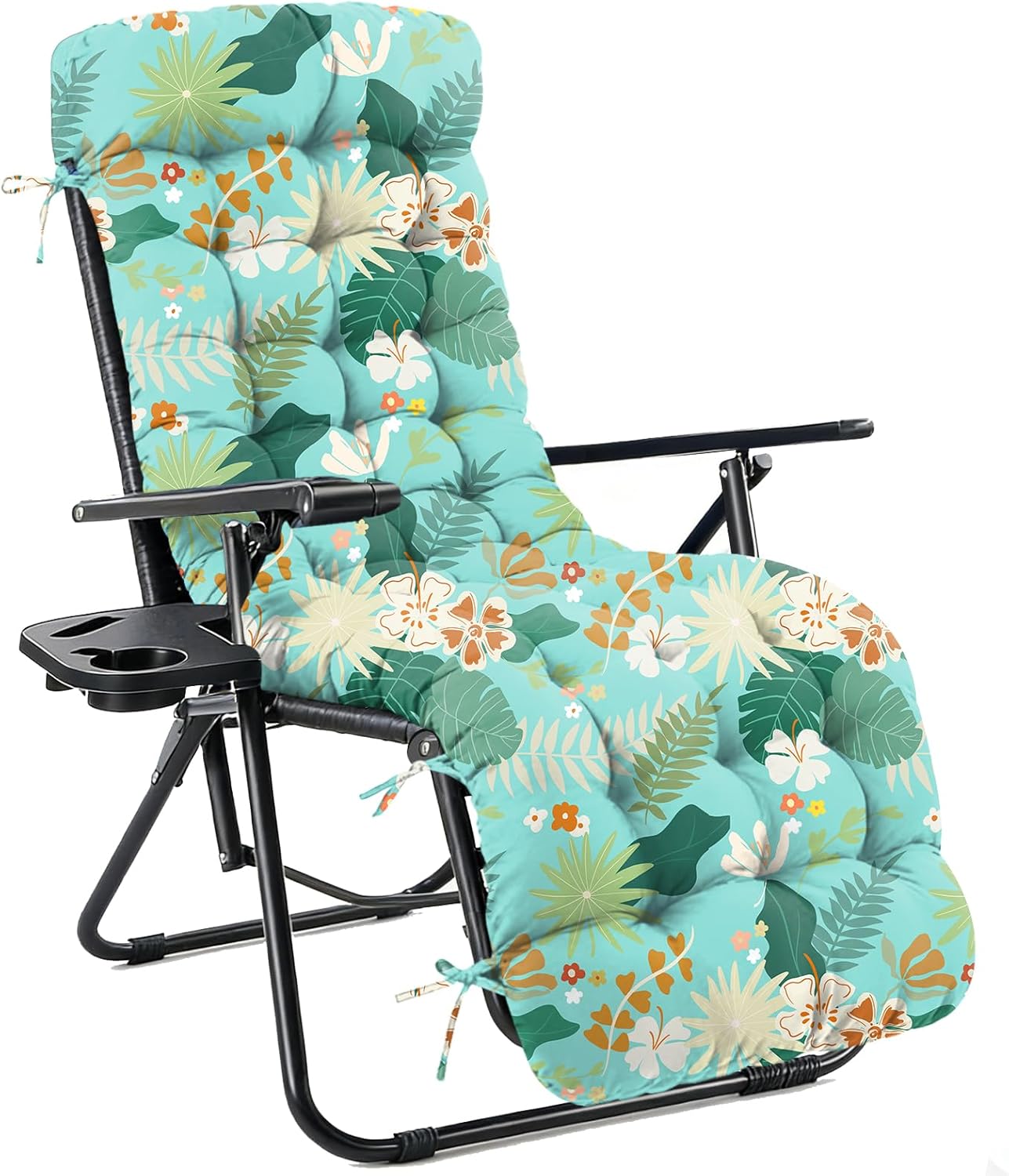 Outdoor Chaise Lounge Chair Cushion Waterproof 66 x 21 x 4 Inches Cotton Zero Gravity Chair Cushions with Ties, Soft Thickened Lounge Chair Cushions for Indoor Outdoor Furniture (Purple Flower Leaf)