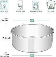 Vista 2 de E-far - Moldes redondos de 9½ x 3 pulgadas para tartas de acero inoxidable, moldes profundos para hornear pasteles para cumpleaños, bodas, fiestas
