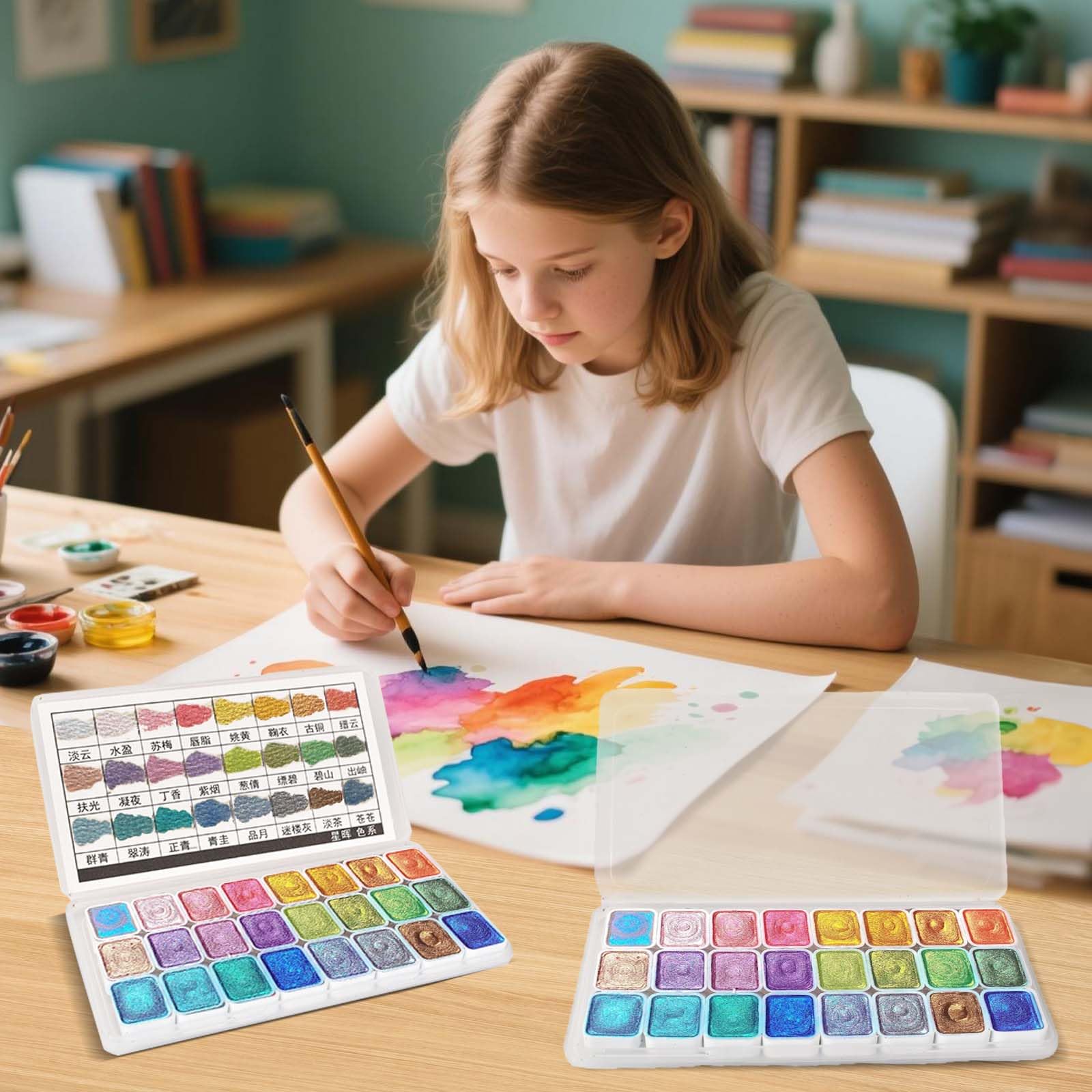 Peinture Aquarelle Nacrée 24 Couleurs, Ensemble Métallisé Paillettes Minérales pour Nail Art