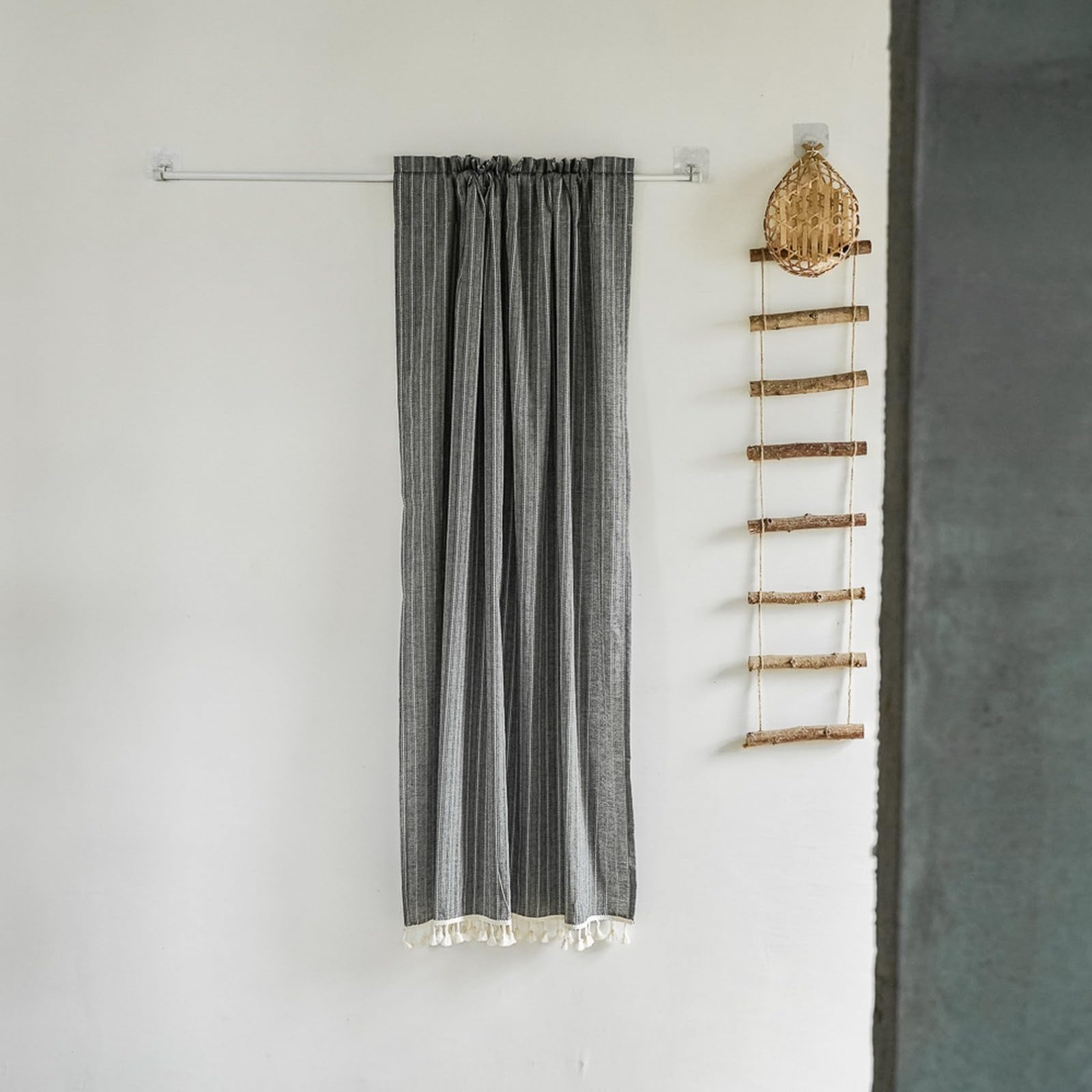 A.Monamour Vorhang Mit Quasten, Baumwolle-Leinen, Blumen-Boho-Design – Halbtransparent, Mit Stangentasche, Für Fenster Bis 150 Cm