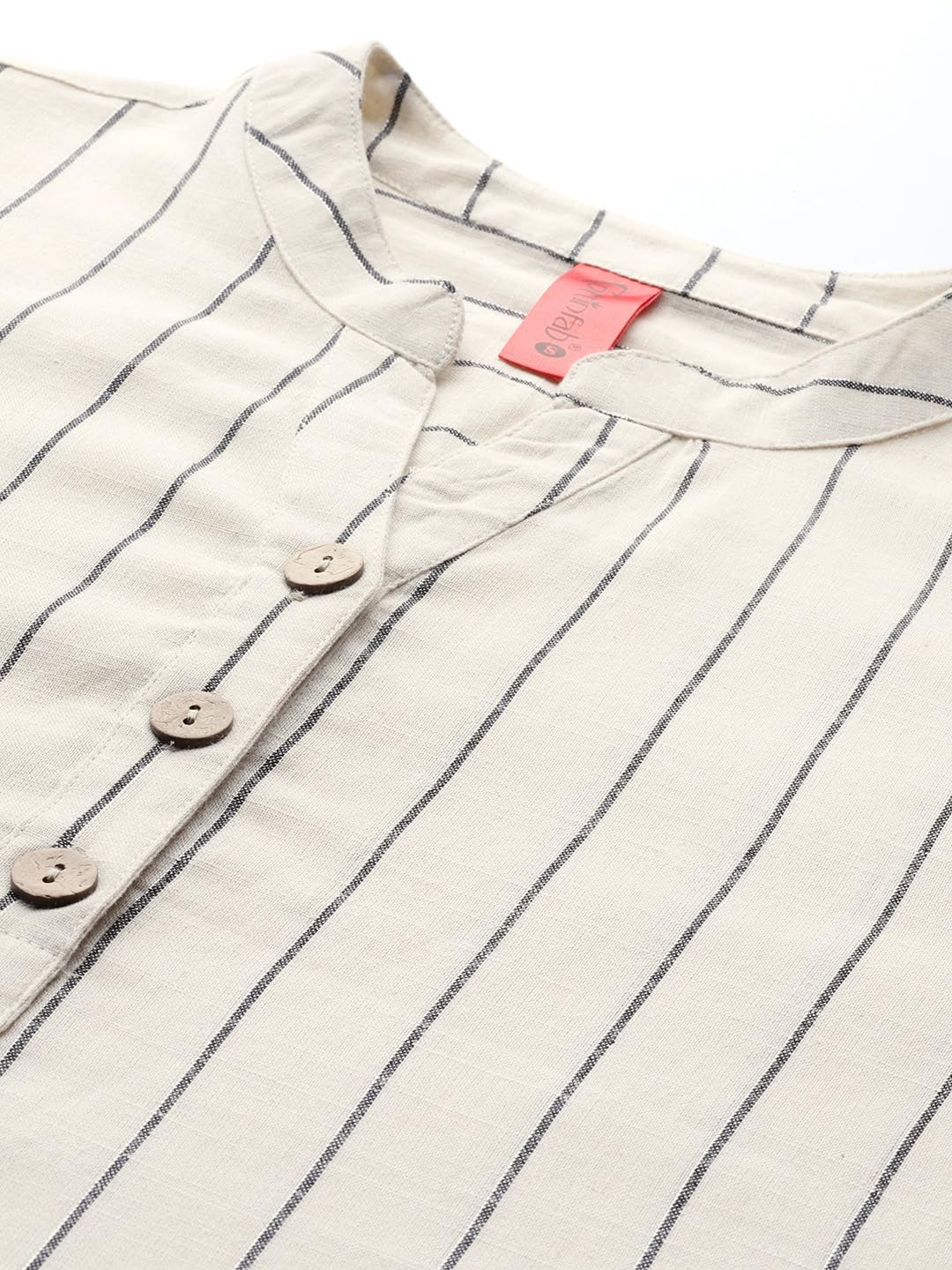 Cottinfab Off-White and Black Striped Cotton Top
