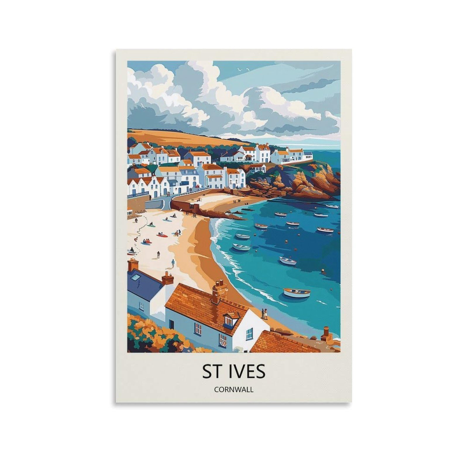 Yjneng Unframe-1 Canvas Art Picture St Ives Cornwall Wall Decor Art Painting Posters Modern Family Decorative Poster 08X12inch(20X30cm)