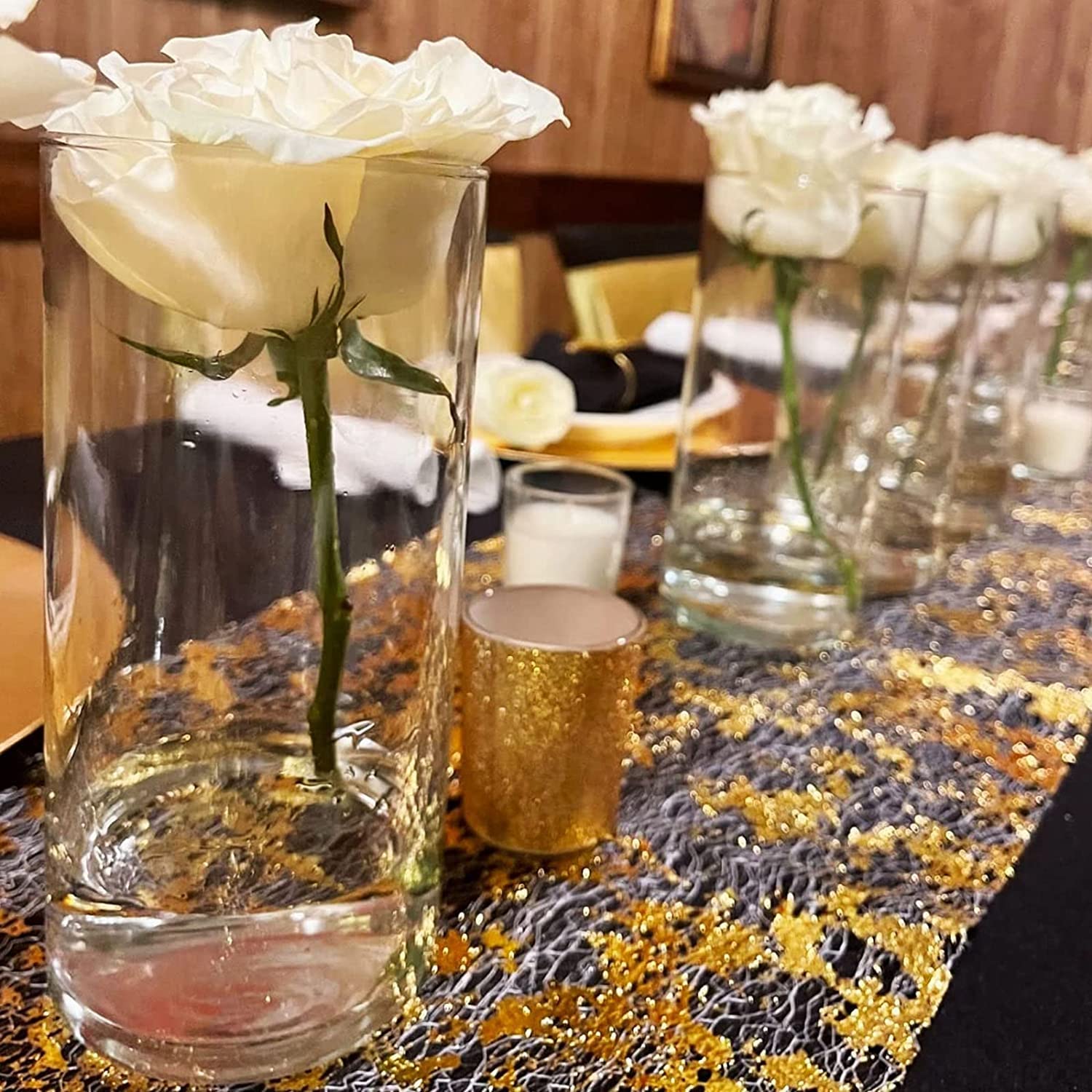 Metallic Gold Table Runner - Cotton Linen Fall Christmas Decor 13x48\"