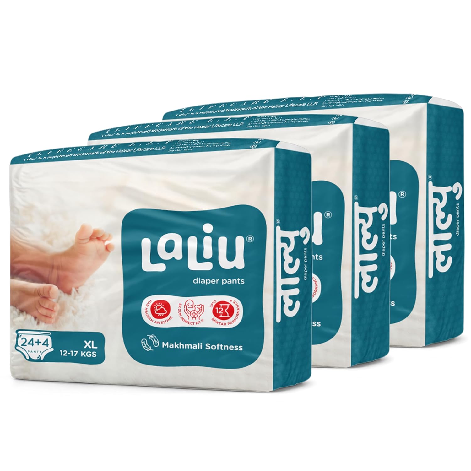 LALIU Baby XL Diapers (12-17 Kg) (28 X Pack of 3) | Disposable Baby Diaper Pants for Newborns & Growing Babies | Up to 12 Hours Absorption with Dynamo+ SAP Core, Makhmali Softness, Leak Proof Design