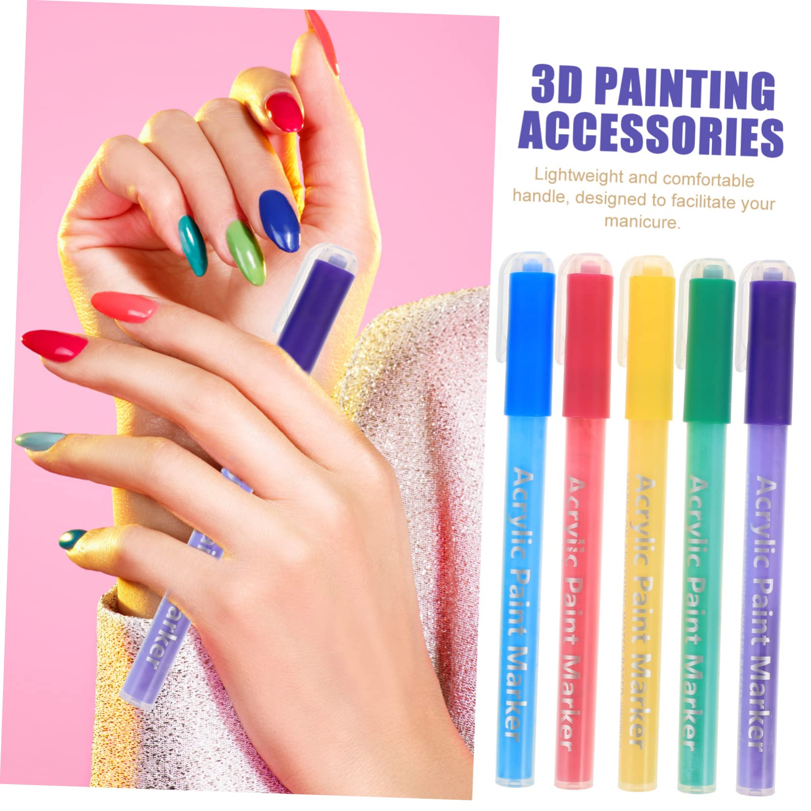 minkissy Set Di 3 Pennelli Per Nail Art Pennarello Per Liner Strumenti Per Nail Art 5 Pezzi*3