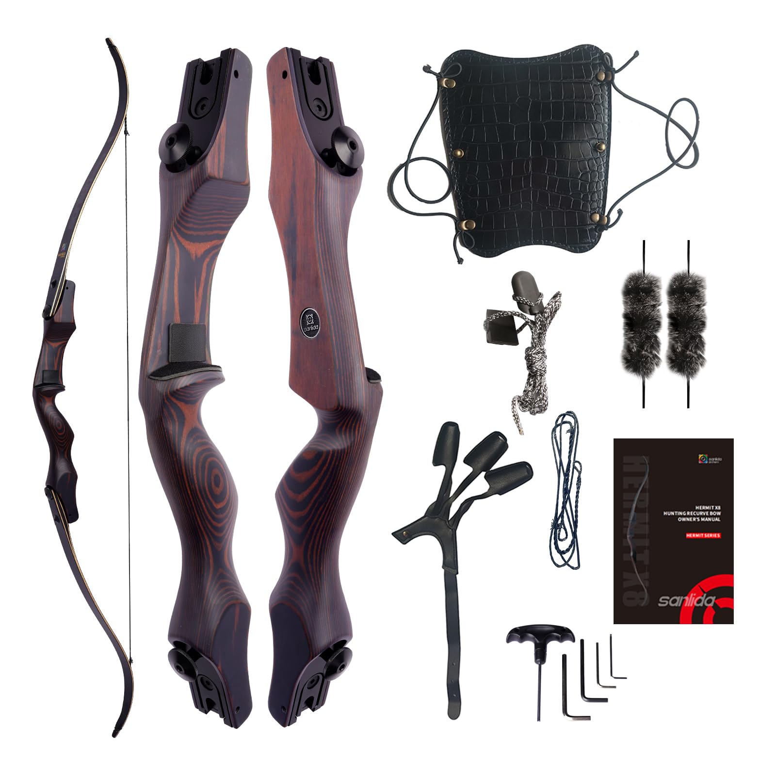 Sanlida Hermit X8 Standard ILF Takedown Hunting Recurve Bow for Adults and Hunters, 60 62 Inch Wooden Recurve Bows Package for Outdoor, Hunting and Practice 25-60Lbs RH Only