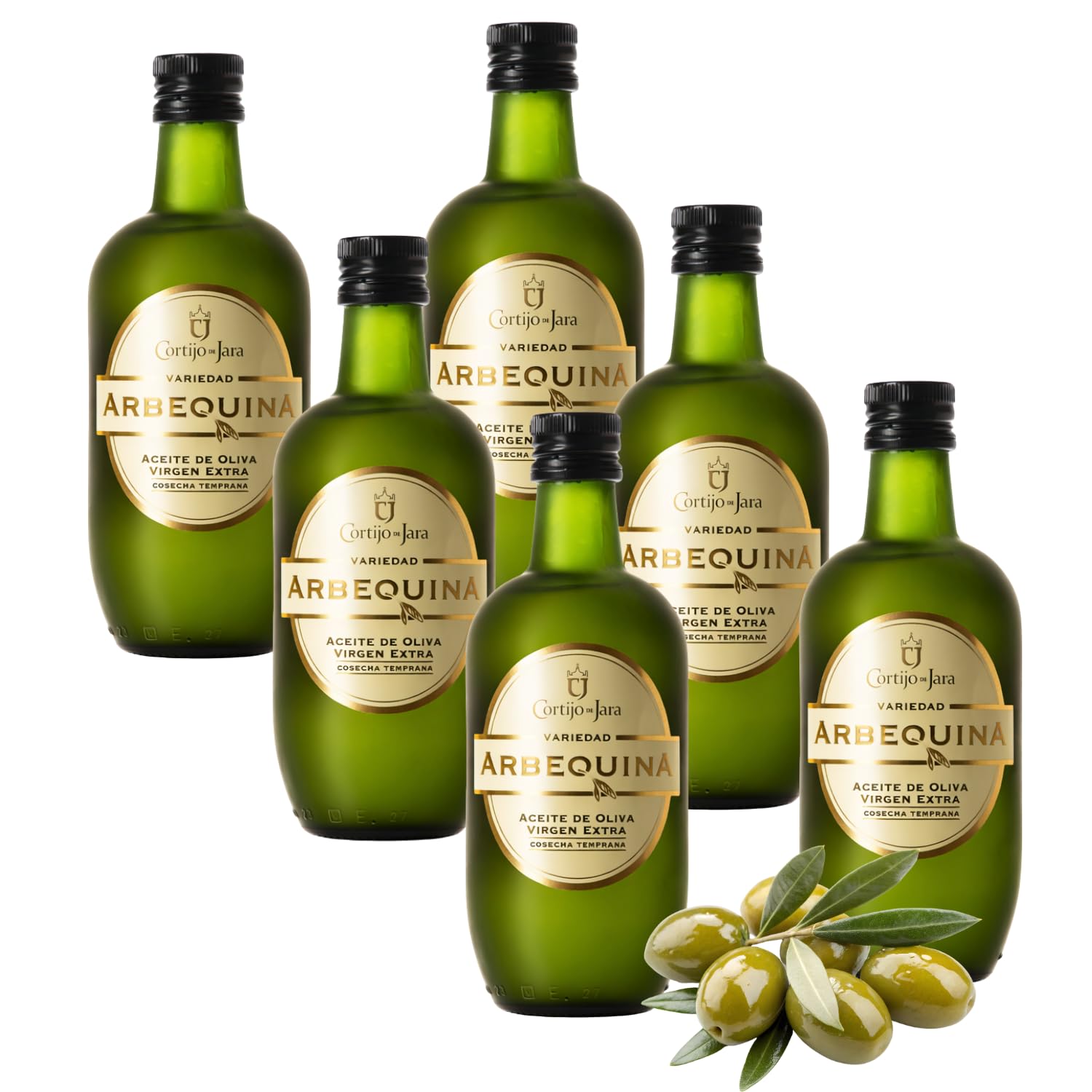 Aceite de Oliva Virgen Extra Arbequina Cortijo de Jara | Pack 6 x 500 ml (3 L) | Extracción Mecánica en Frío | Acidez 0,5º | AOVE Suave de Andalucía