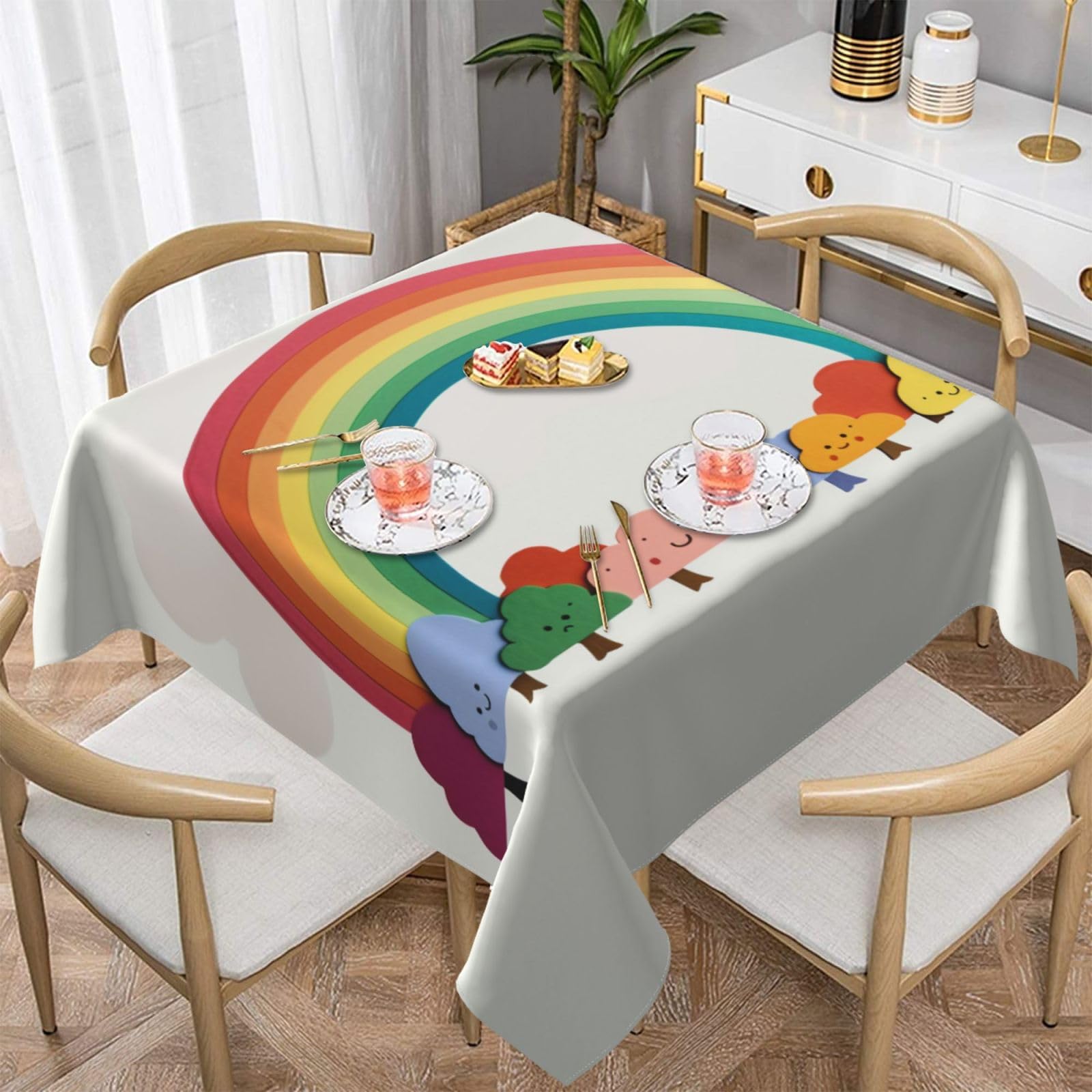 WPKJU Small Rainbow Printed Square Tablecloth 60x60 inch Water Resistant Table Cover Washable Rectangle Table Cloth for Dining Tables
