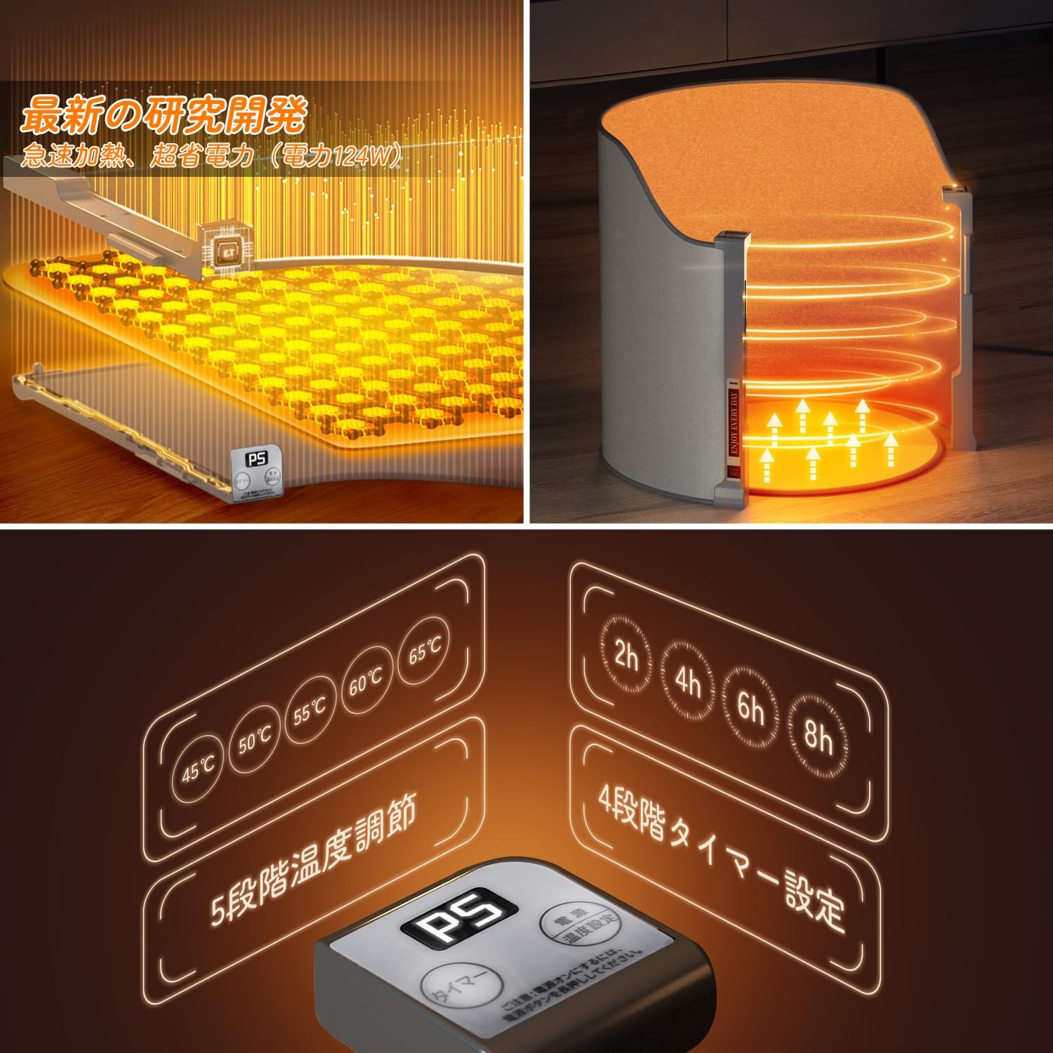 Amazon | パネルヒーター【2025新昇級磁気開閉型】デスクヒーター 足元