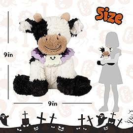 Hopearl Adorable Halloween Plush Cow Toy with Knitted Cute Ghost Bib Floppy Dairy Cattle Soft Stuffed Animal Gifts for Boys Girls Kids Toddlers, 9\'\'