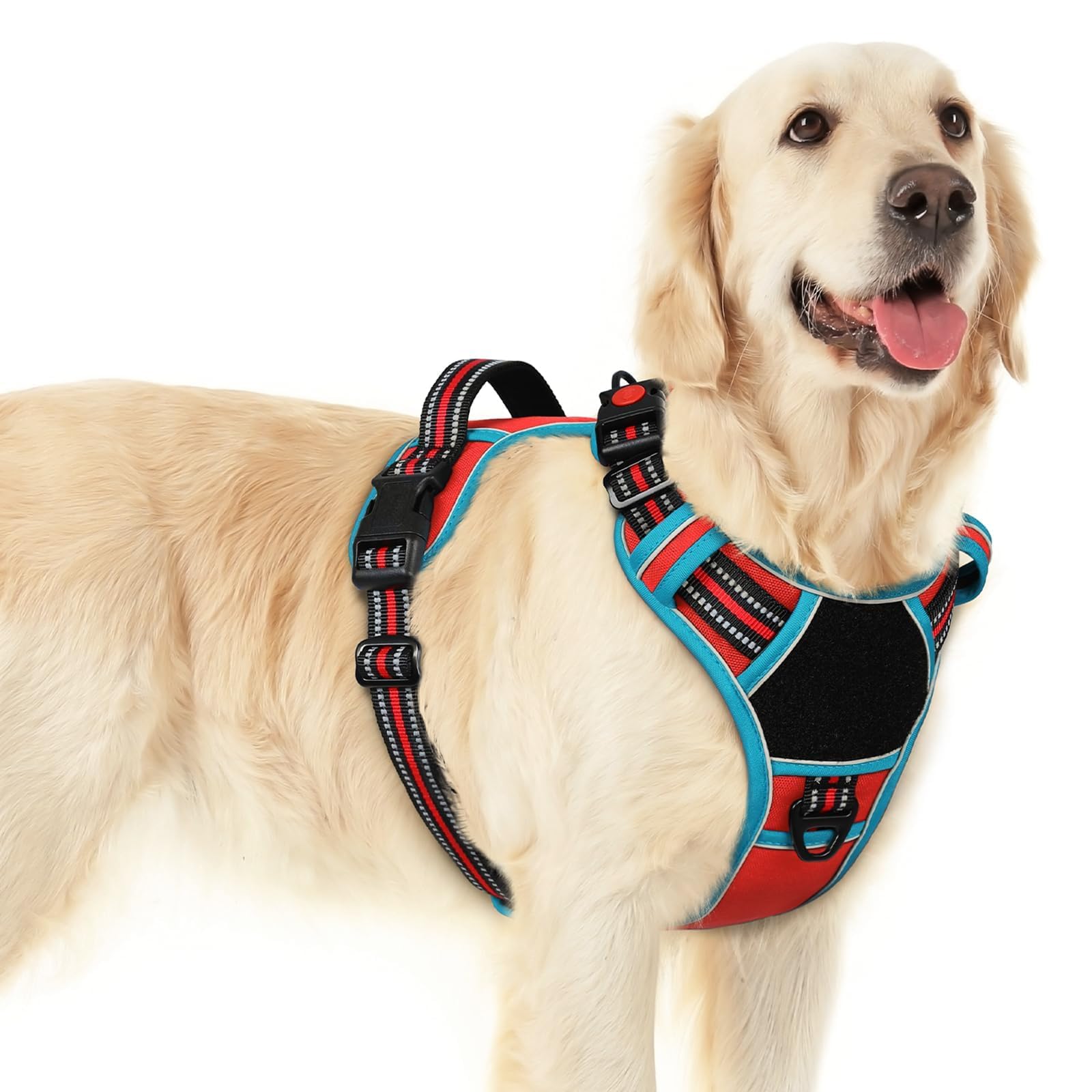 Eagloo Harnais pour chiens de grande taille, harnais réglable anti-traction pour chien avec 3 boucles, harnais rembourré doux, facile à promener avec poignée, gilet réfléchissant anti-étranglement
