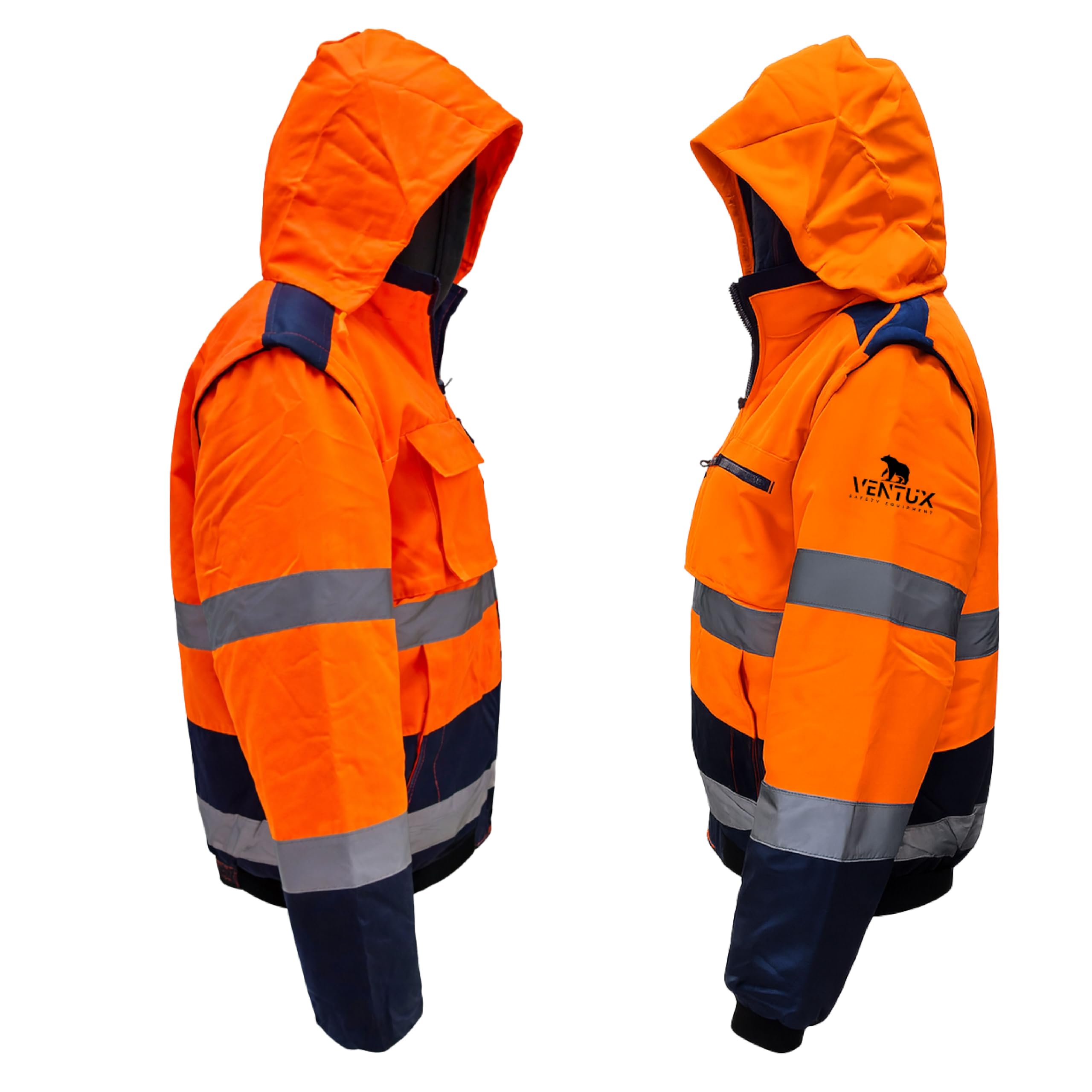 Veste Haute Visibilité - Taille L - Rembourrée Orange Bleu Marine – Blouson Chantier BTP Certifié ISO 20471 | Bandes Réfléchissantes | Imperméable | Veste de Travail de Sécurité