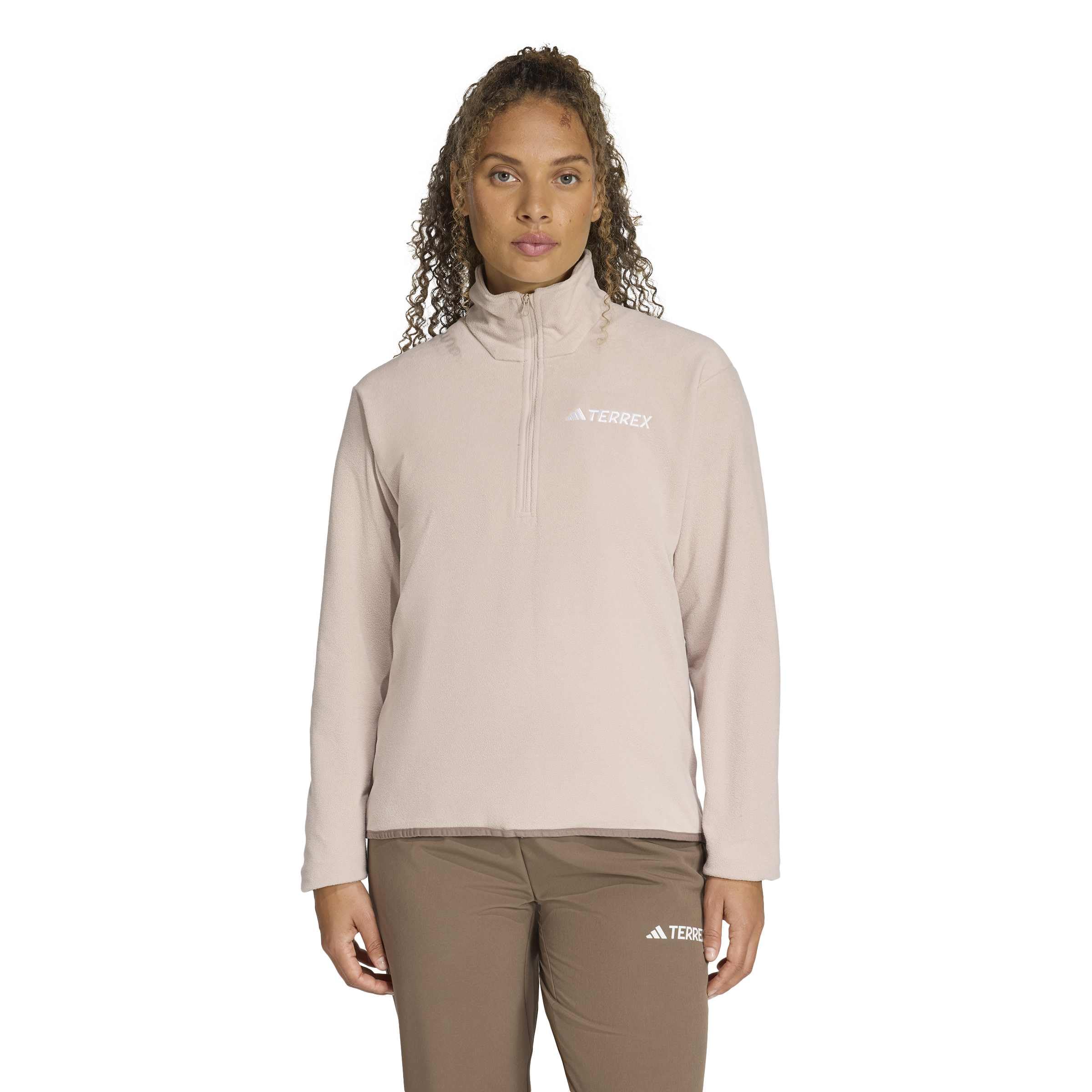 adidas Women's Terrex Multi Essentials Half-Zip Fleece Hiking Jacket, Wonder Taupe, Large