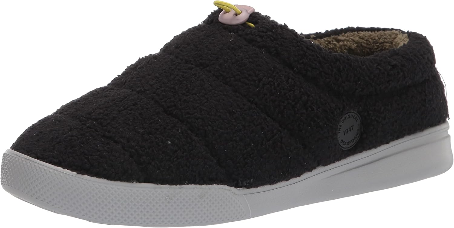 Dearfoams Men's Tatum Teddy Sport Lounge Clog Slipper, Black, Medium