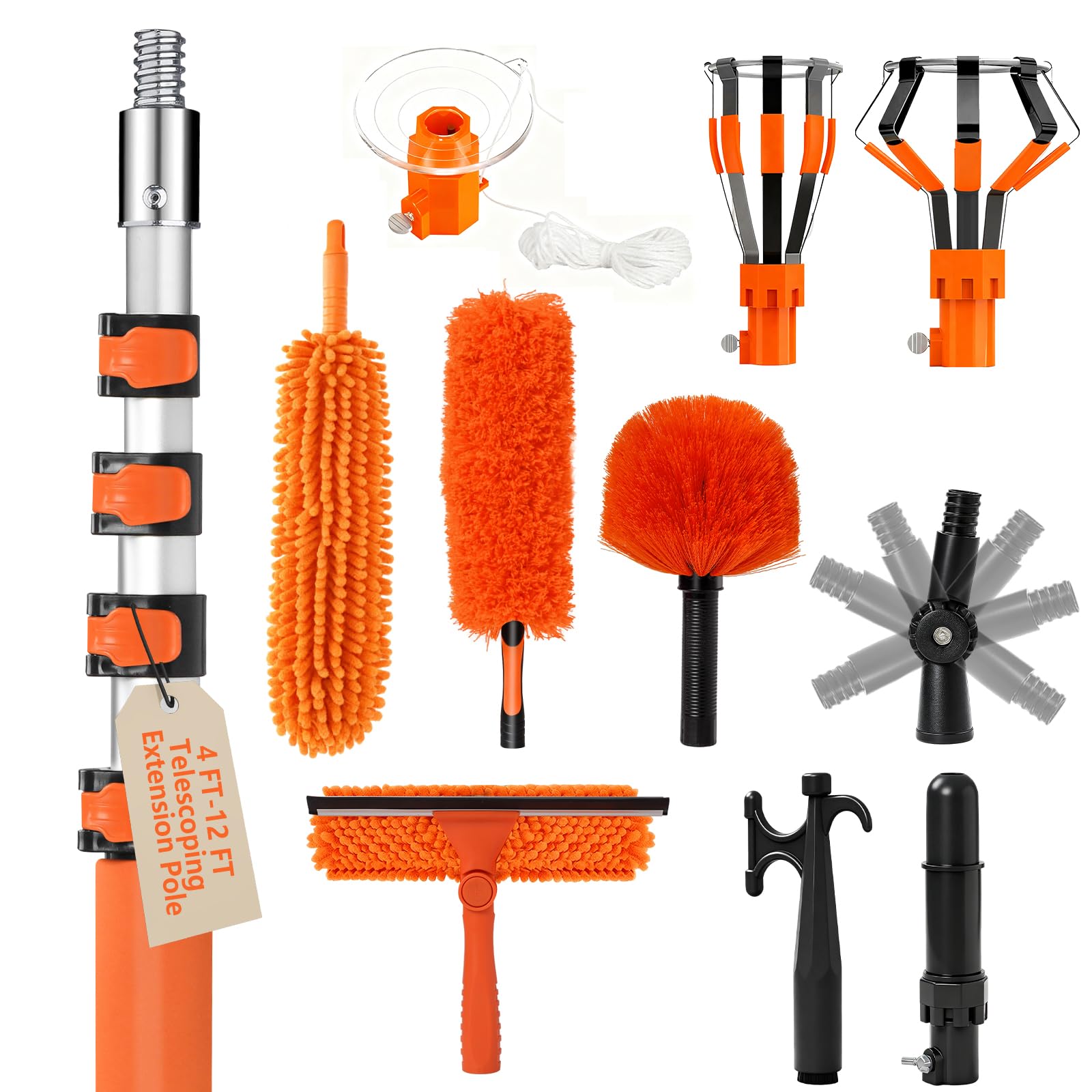 View 1 of 20FT Light Bulb Changer for High Ceilings Kit with Extension Pole Orange