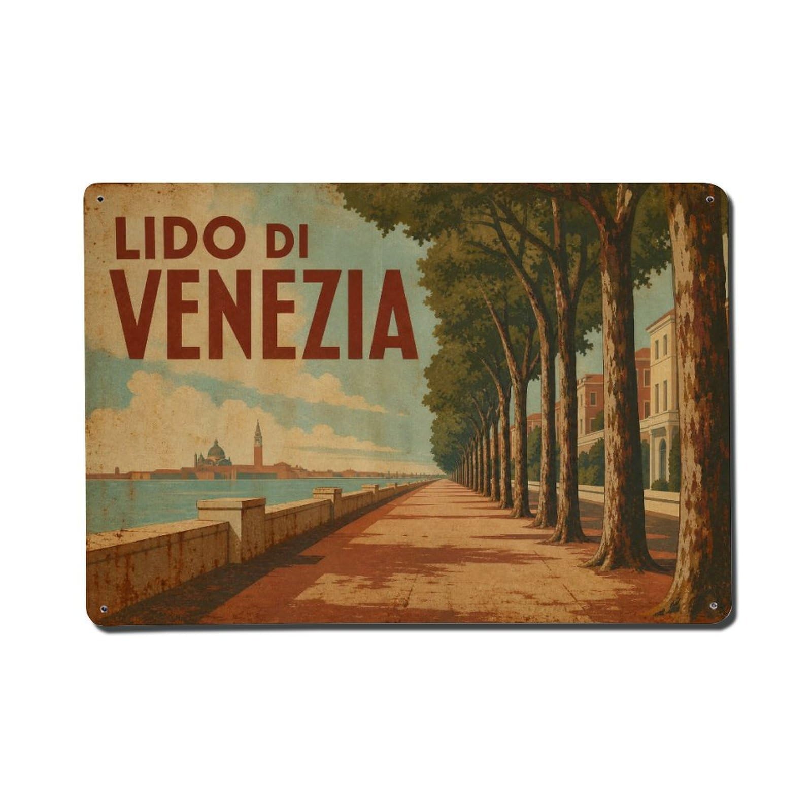 Huiyhb 8X12inch(20X30cm) Vintage Travel Lido Venezia Promenade Boulevard Italy Metal Tin Sign