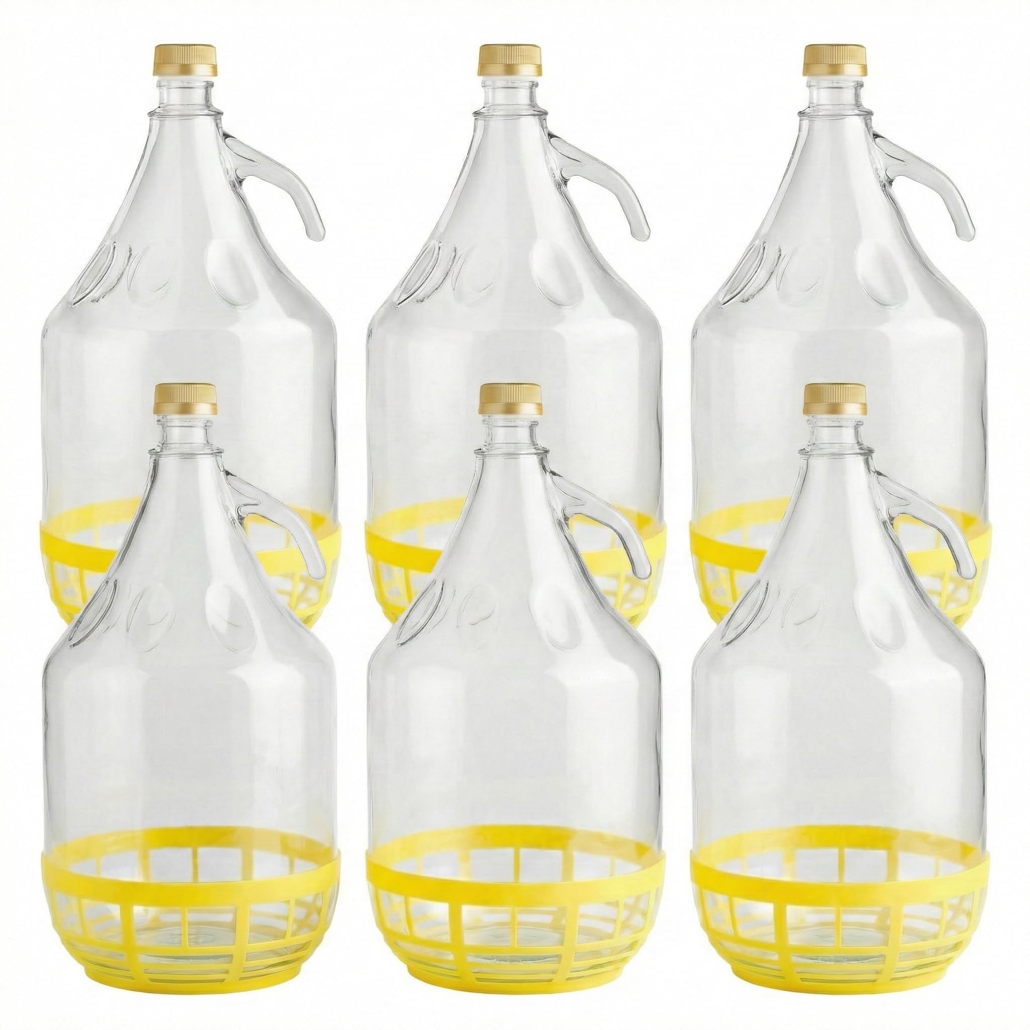 lilawelt24 6 x 5L Glasballon (Gallone) mit Schutzkorb, Schraubverschluss & Henkel - Glasflasche für Wein, Gärung & Saft - EU-Qualität