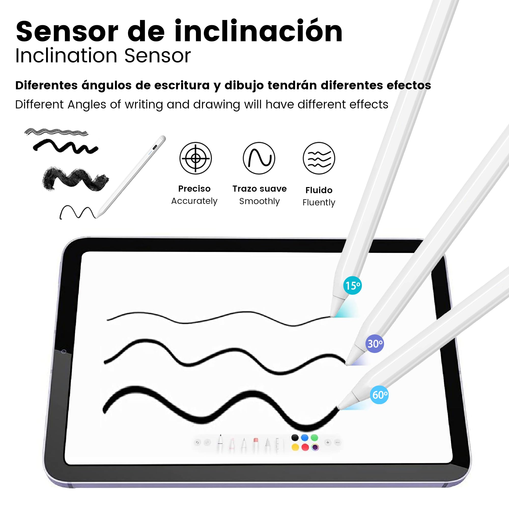 4-Ok Penna per Tablet, Stylus Pencil Compatibile con iPad 10/9/8/7/6, iPad Pro 11"/12.9", Air 3/4/5, Mini 5/6. Penna grafica con rilevazione, inclinazione, rifiuto di palmo e adsorbimento magnetico