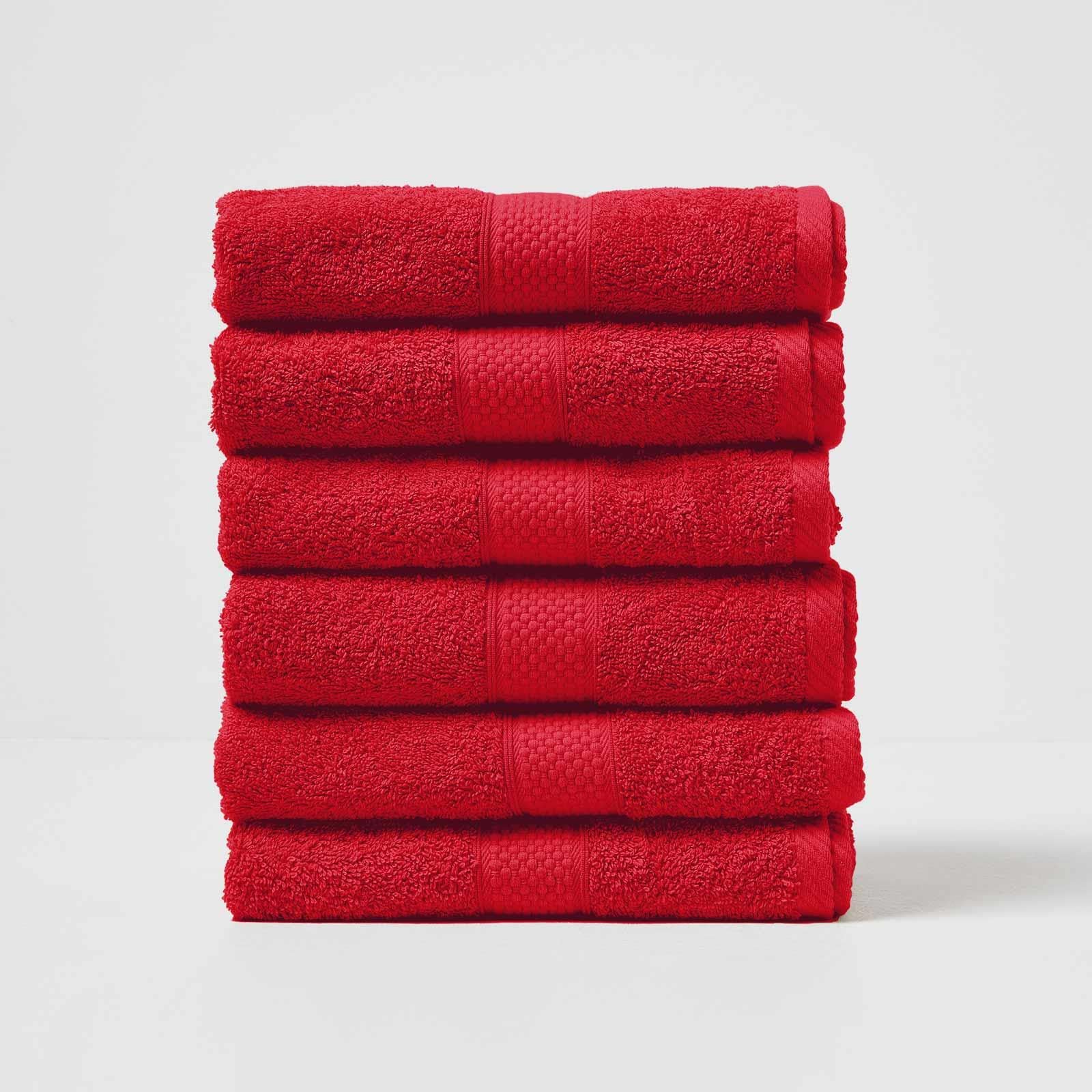 HOMESCAPES Red Turkish Cotton Set of 6 Hand Towels Super Soft Thick & Absorbent 500 GSM Towel Heavy Weight for everyday Luxury