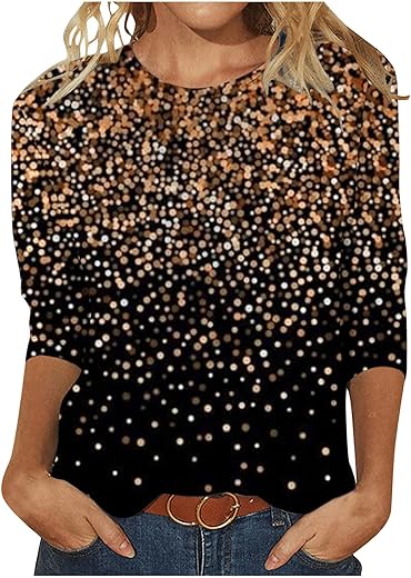 Women's 3/4 Sleeve Tops and Blouses 2025 Spring Dressy Elegant Crew Neck Blouse for Women Casual Work Evening Party