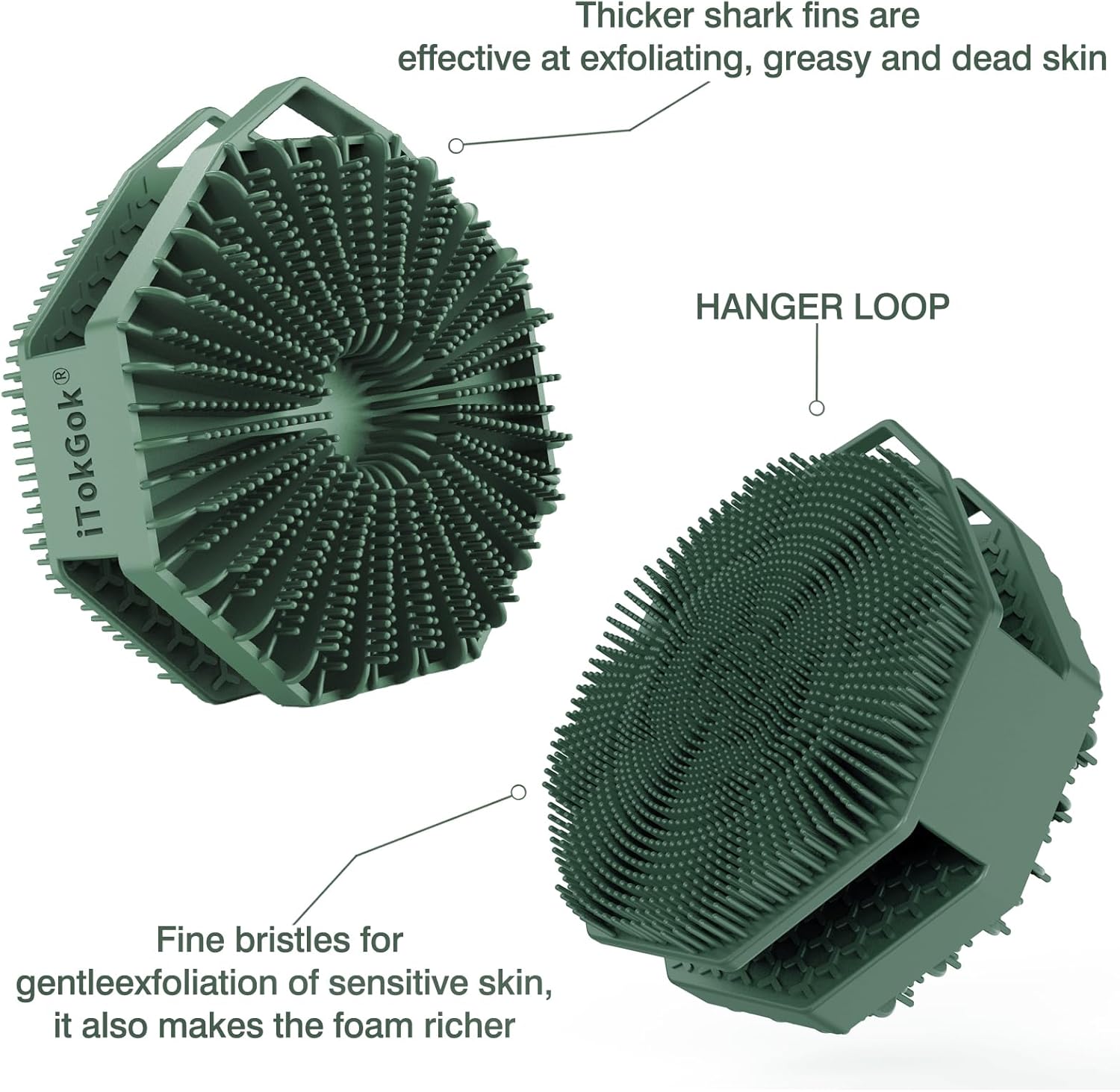 iTokGok® Premium 2-in-1 Silver-Infused Silicone Body Scrubber for Men, Double-Sided Design Body Brush Silicone Body Scrubber Exfoliating Body Brushes for All Skin, Lathers Well - Midnight Green - Image 5