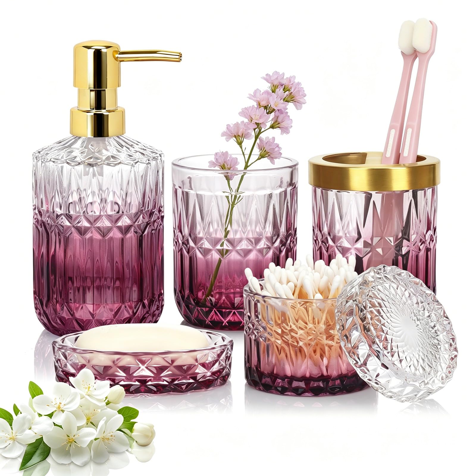 Juego de accesorios de baño de cristal de lujo de 5 piezas