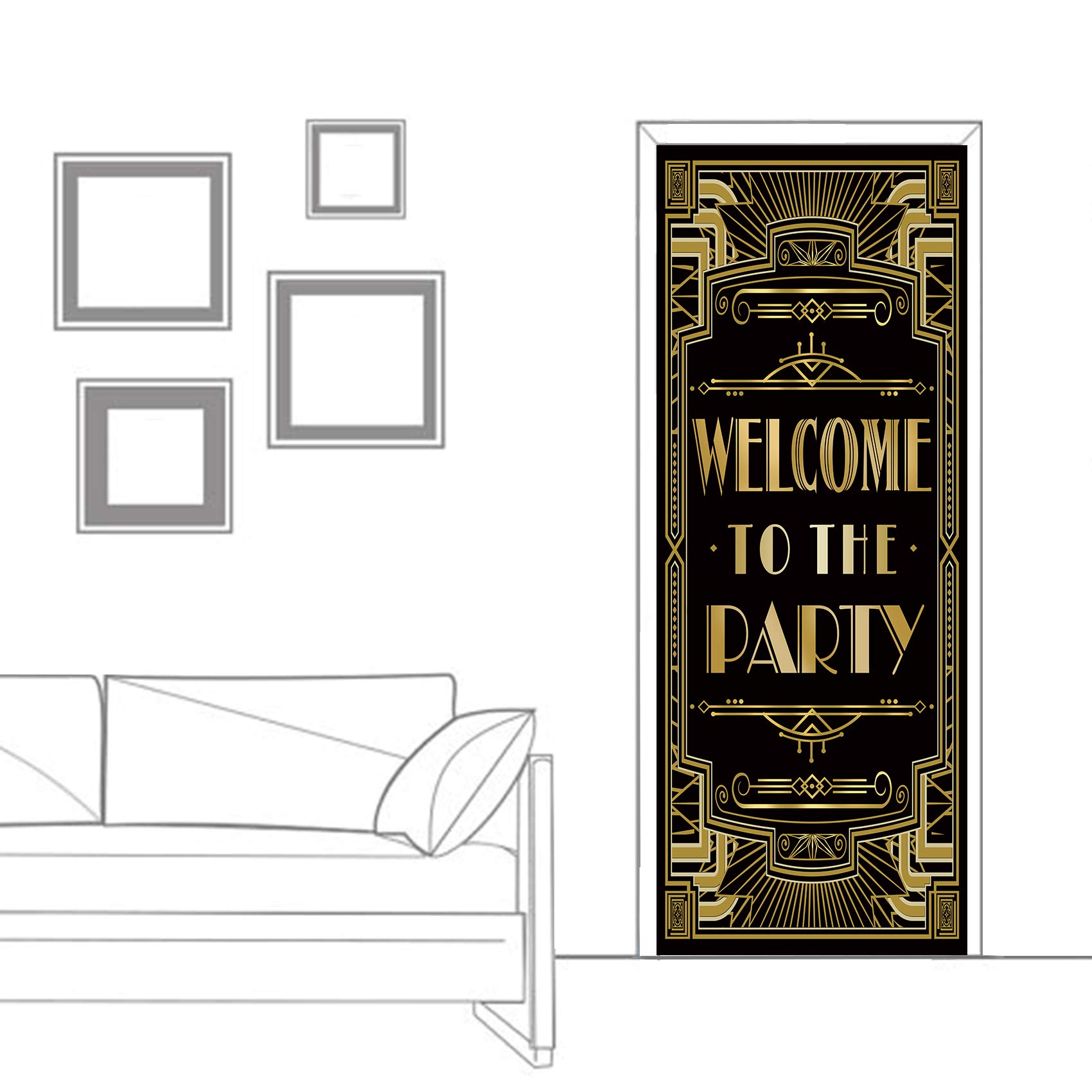 Roaring 20s Gatsby Theme Welcome to The Party Door Cover Art Deco Jazz Party 72x30inch