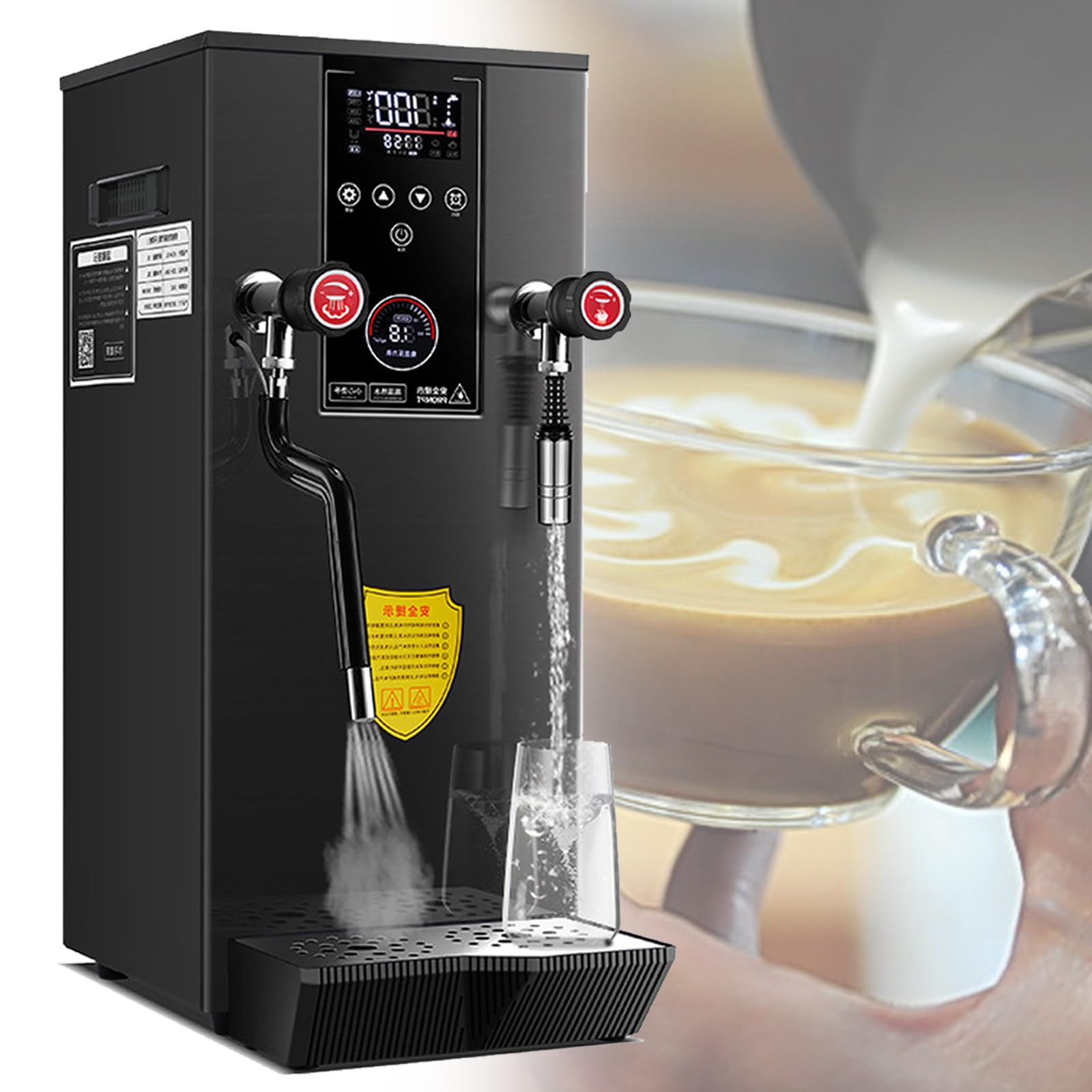 Komercyjna Maszyna Do Spieniania Mleka, Spieniacz Do Mleka Parowy, Elektryczny, 2500 W, Z 2 Wyświetlaczami Temperatury Lcd, Do Kawiarni I Herbaciarni, Srebrny, Czarny