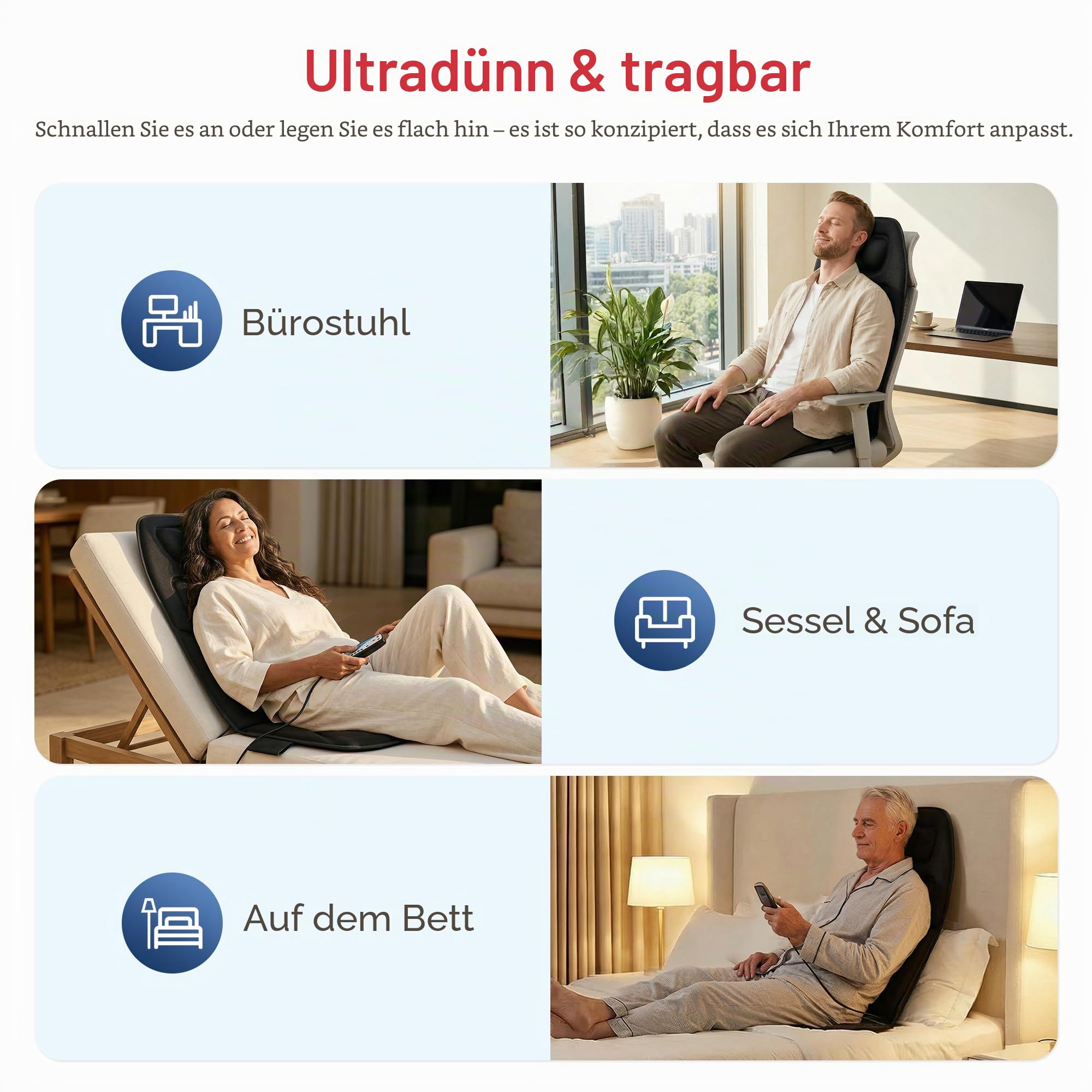 COMFIER Massagesitzauflage mit Wärme - 10 Vibrationsmotoren, Rückenmassagegerät für Stühle, Massagematte für Rücken, Geschenke für Männer/Frauen/Mama/Papa