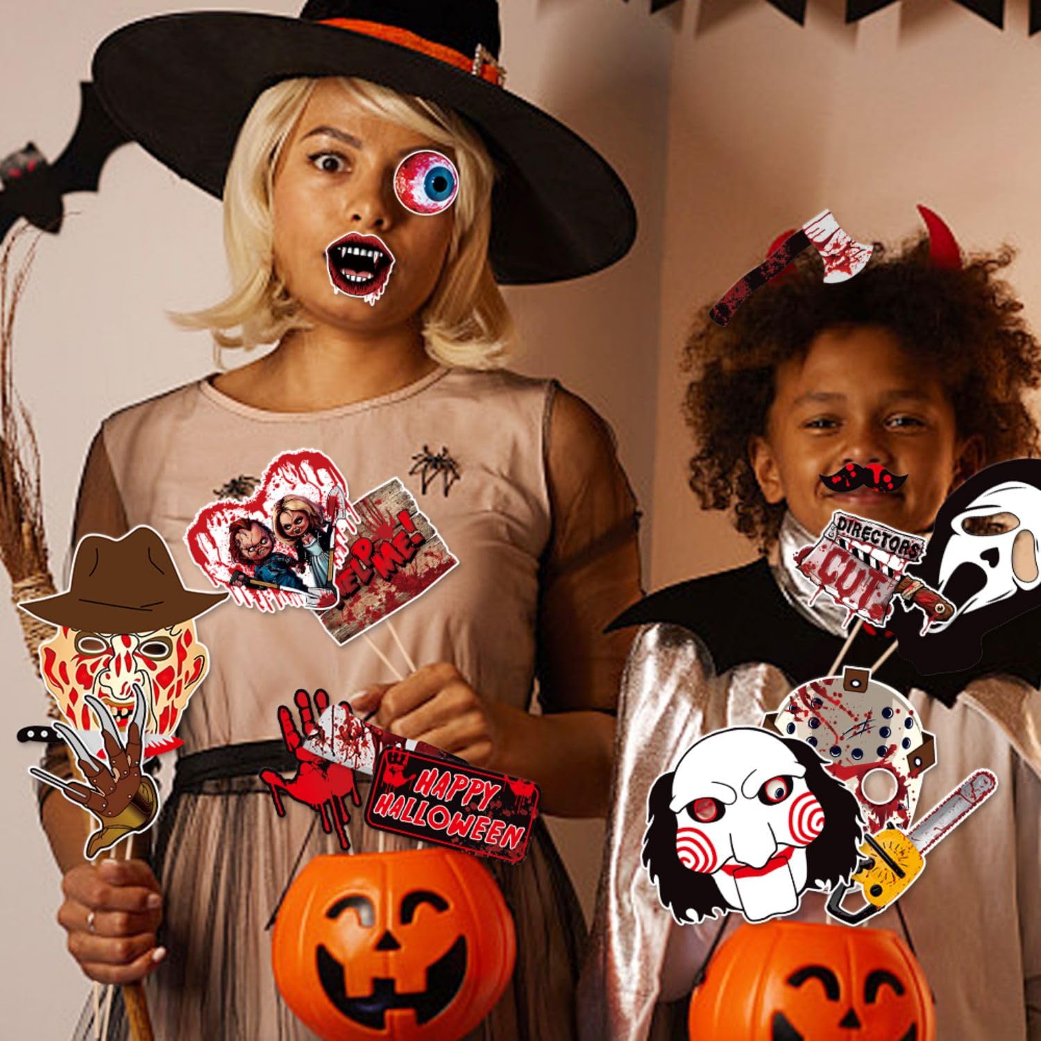 Halloween-Fotoautomaten-Requisiten Set – 30 Teile Mit Totenkopfmaske, Hut & Co. Für Gruselige Partys & Fotoshootings