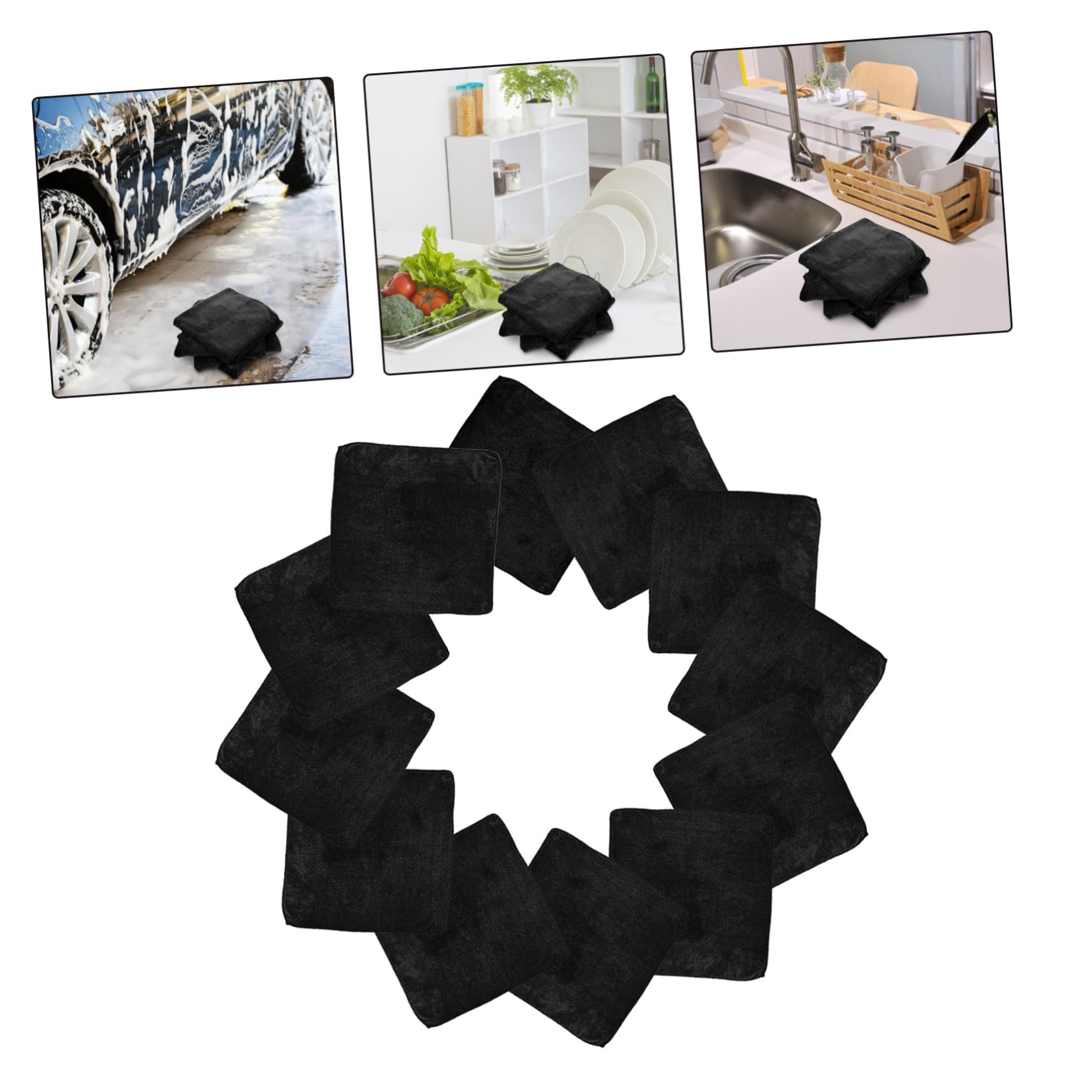 Mikinona 12er-Pack Mikrofaser-reinigungslappen Geschirrtücher Für Auto Und Küche Saugfähige Geschirrtücher Wiederverwendbare Waschlappen Schwarz 40 X 40 cm