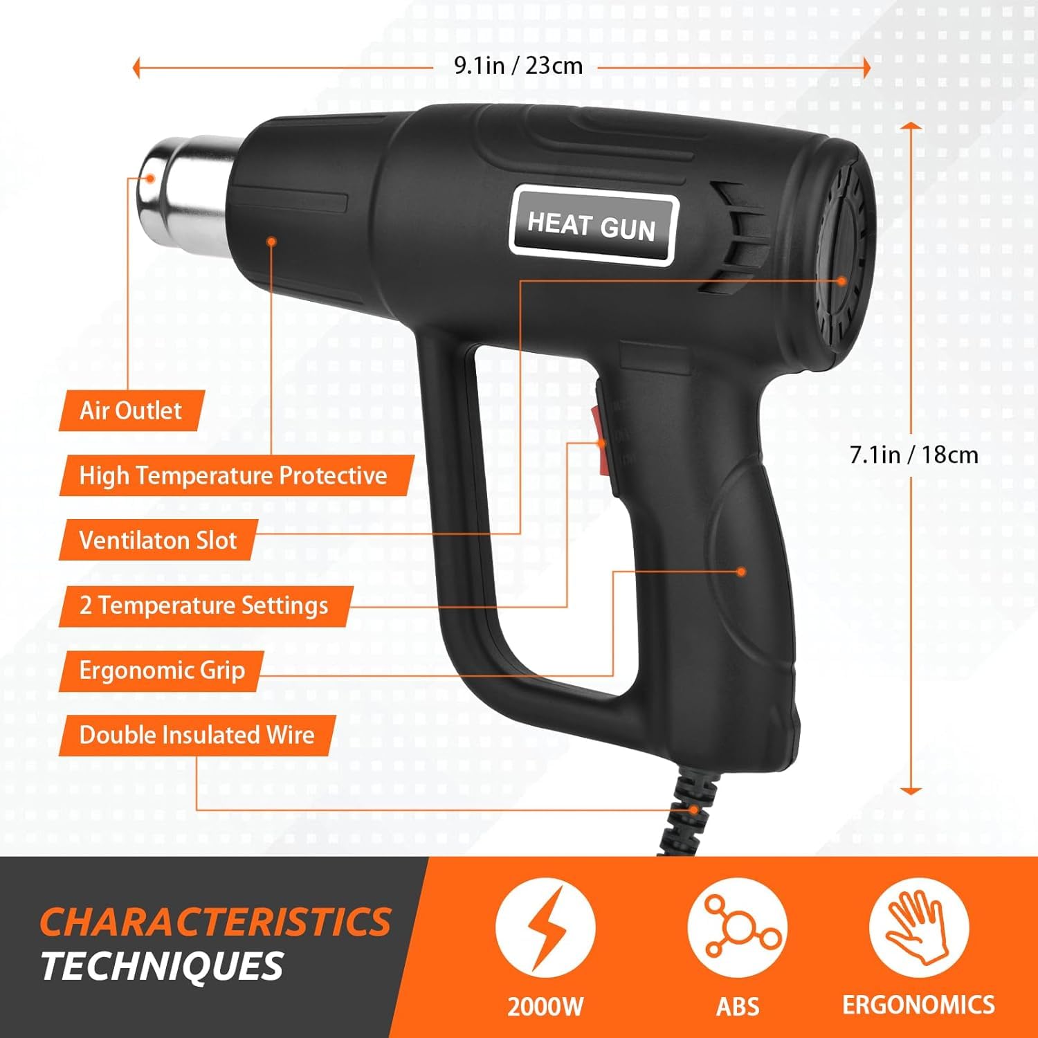 Pistola Termica Professionale 2000W JOJOrec - 2 Temperature (400°C/600°C), 6 Accessori, Per Sverniciare E Fai Da Te - Foto 6