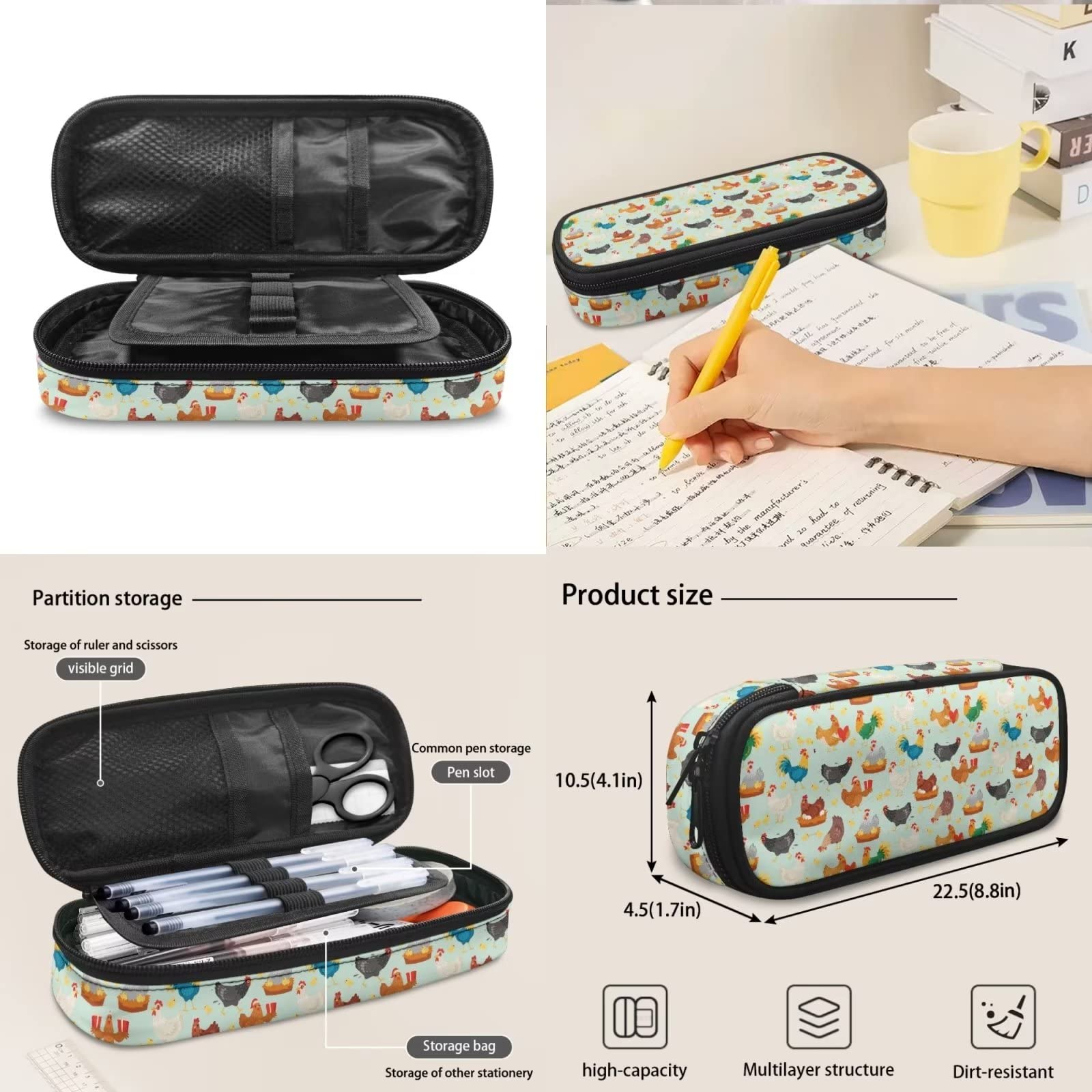 POLERO Mochila escolar de caballos para niños, juego de bolsas de almuerzo, estuche para lápices, 3 piezas, bolsas escolares, gallina, Talla única, Mochila infantil