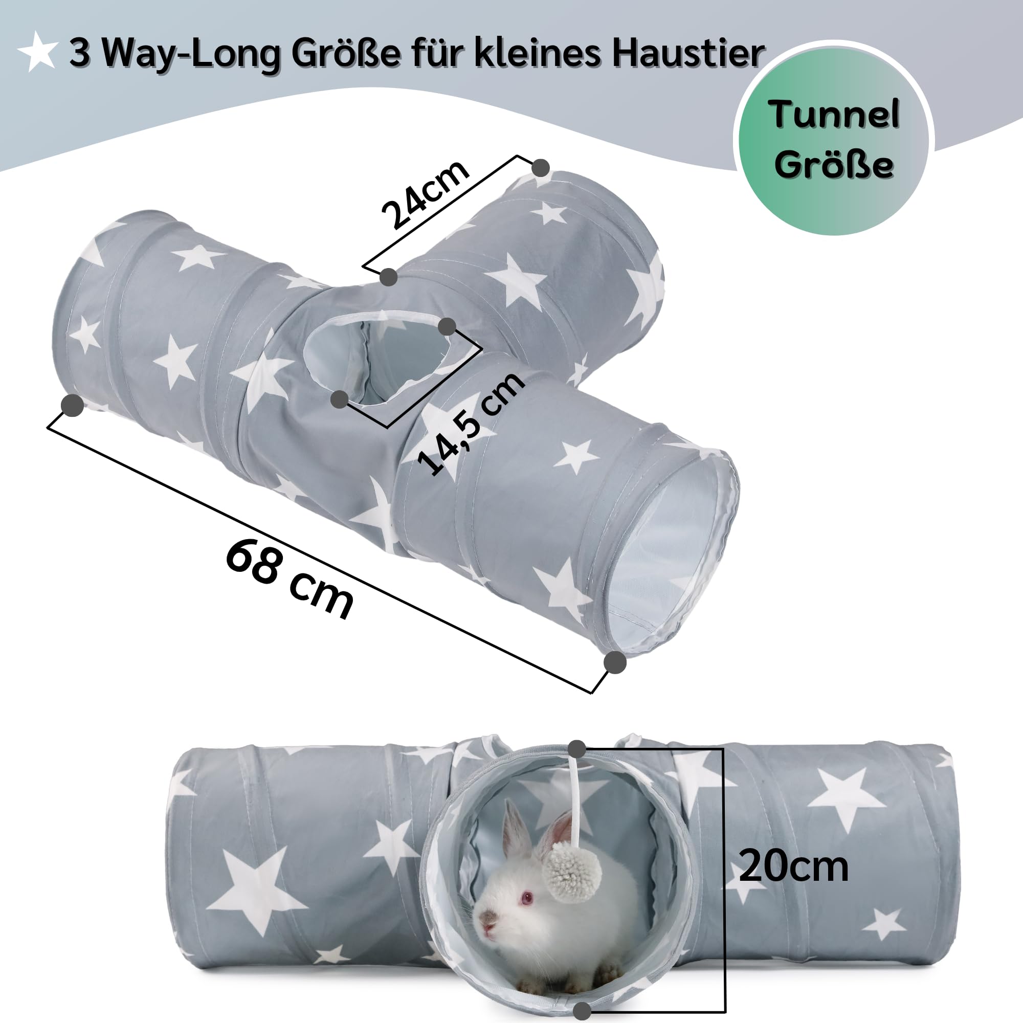 JanYoo Bunny Tunnel 3 voies pour lapin et cochon d'Inde - Tunnel de jeu pliable pour petits animaux - Jouet d'activité pour petits animaux