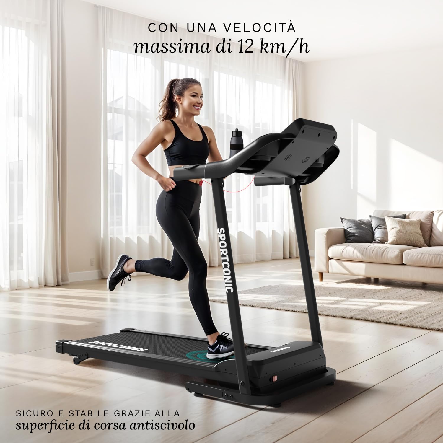 Sportconic Tapis Roulant Elettrico Pieghevole con Inclinazione, Walking Pad Silenzioso Salvaspazio, Tapirulan da Casa per Allenamento Ufficio (Escluso il tappetino protettivo, 1-12 km/h (T140))