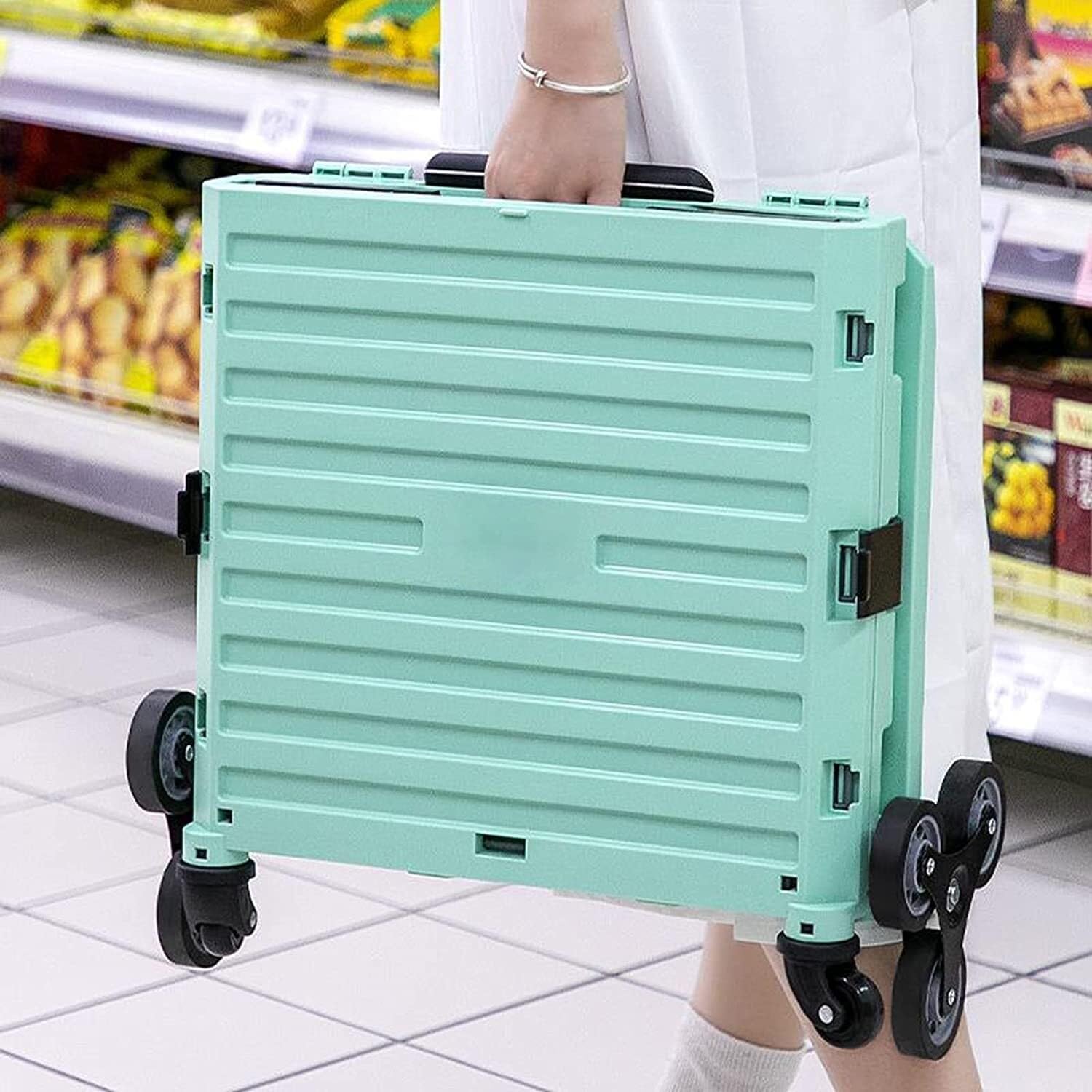 Wózek na zakupy, wózek spożywczy, wózek na zakupy, z 4 uniwersalnymi kółkami, składany, supermarket, torba na zakupy, odporna na zużycie, bezgłośna, obracana o 360°, dla kobiet, mężczyzn, podróży,