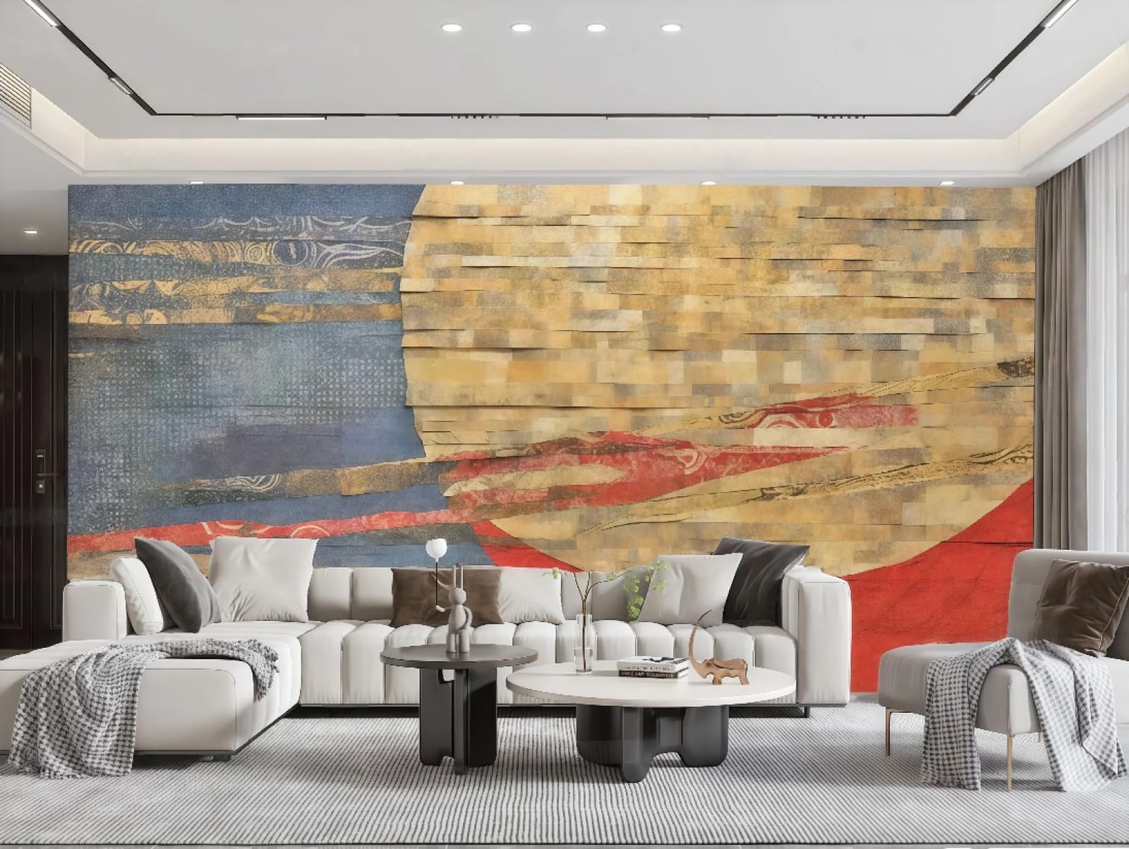 Fresque murale moderne effet peinture à l'huile design minimaliste pour ambiance café et salon