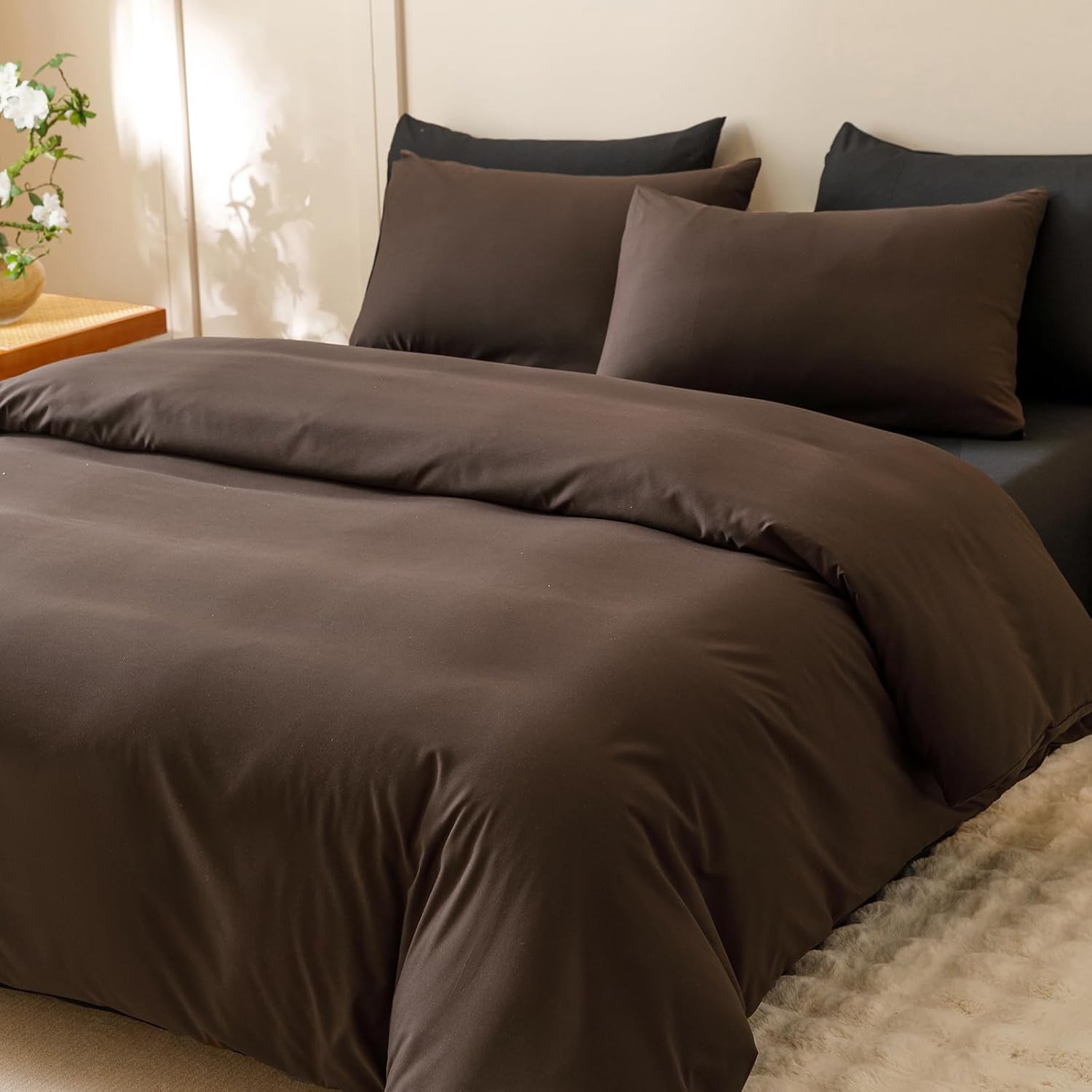 Dark Coffee Comforter Set Full Size Mocha Brown Bedding Comforter Set Women Men Black-Brown Quilt Soft Charcoal Coffee Breathable Blanket Espresso Brown Bedding Chestnut Bedding Set Durable