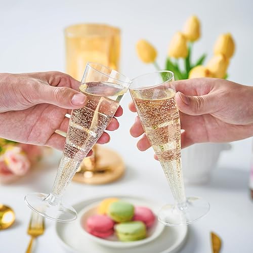 Miniatura 8 de FOCUSLINE Paquete de 100 copas de champán de plástico de 4.5 onzas, vasos de champán de plástico transparente, vasos desechables para tostado, vasos