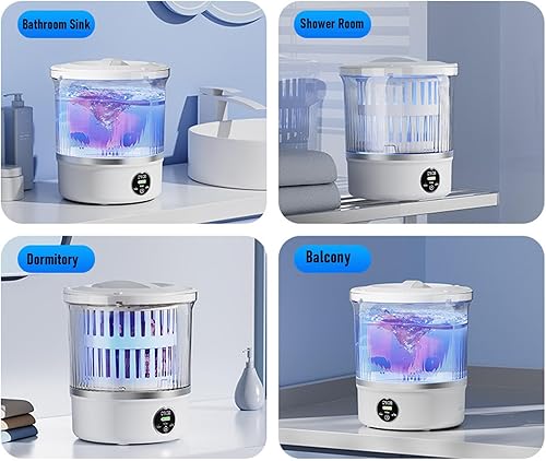 Miniatura 9 de Portable Rechargeable Washing Machine, 3L Cordless Underwear Washer with LED Contact Screen for Travel and Baby Clothes