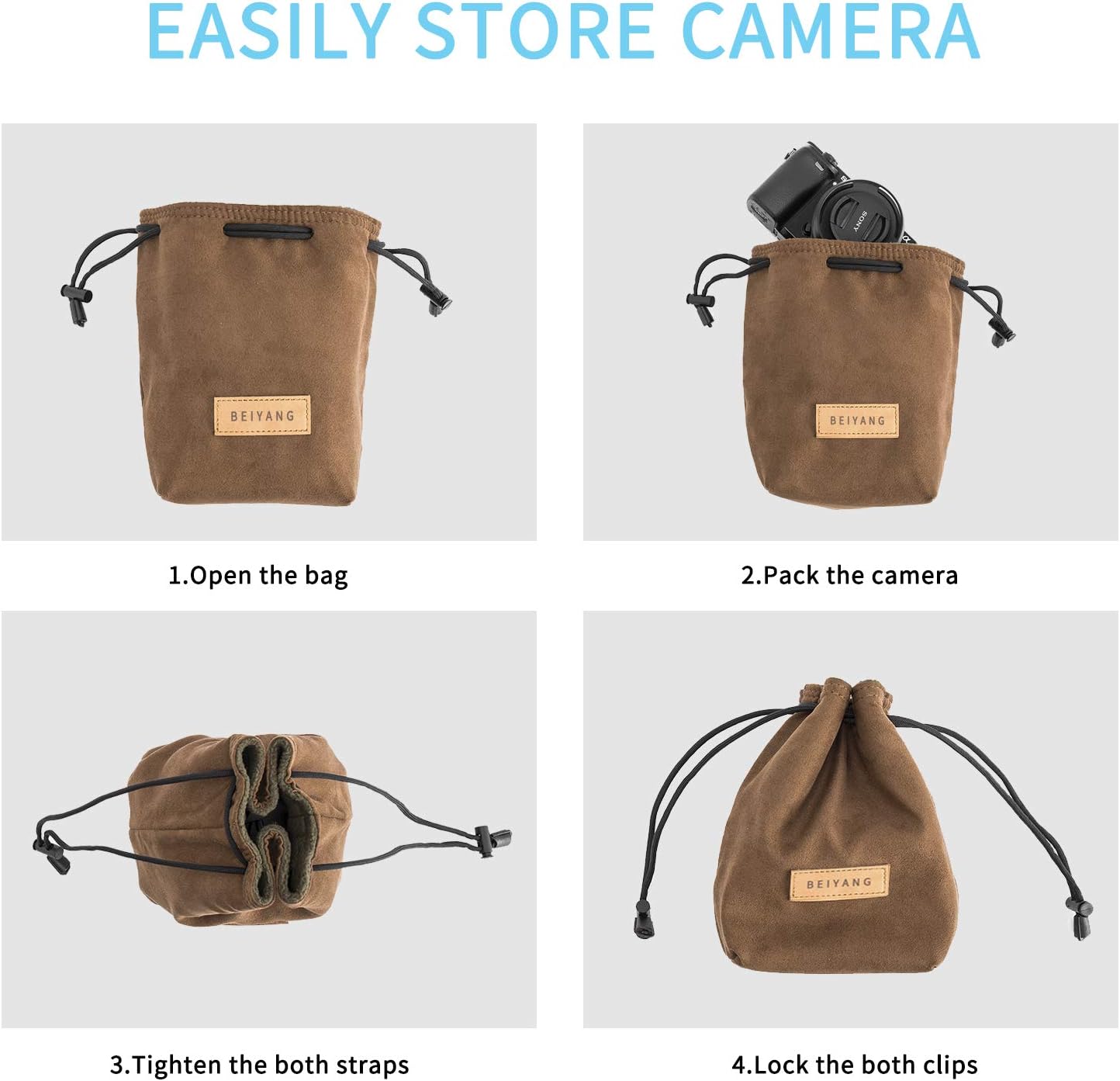 BEIYANG Drawstring Bag Mirrorless Digital Camera Case, Waterproof Shockproof DSLR Bag Portable Soft Lens Case