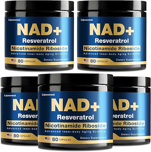 Suplemento NAD, NAD+ enriquecido con resveratrol y ribósido de nicotinamida, suplemento NAD 900 mg para hombre y mujer, 400 unidades - 5 paquetes